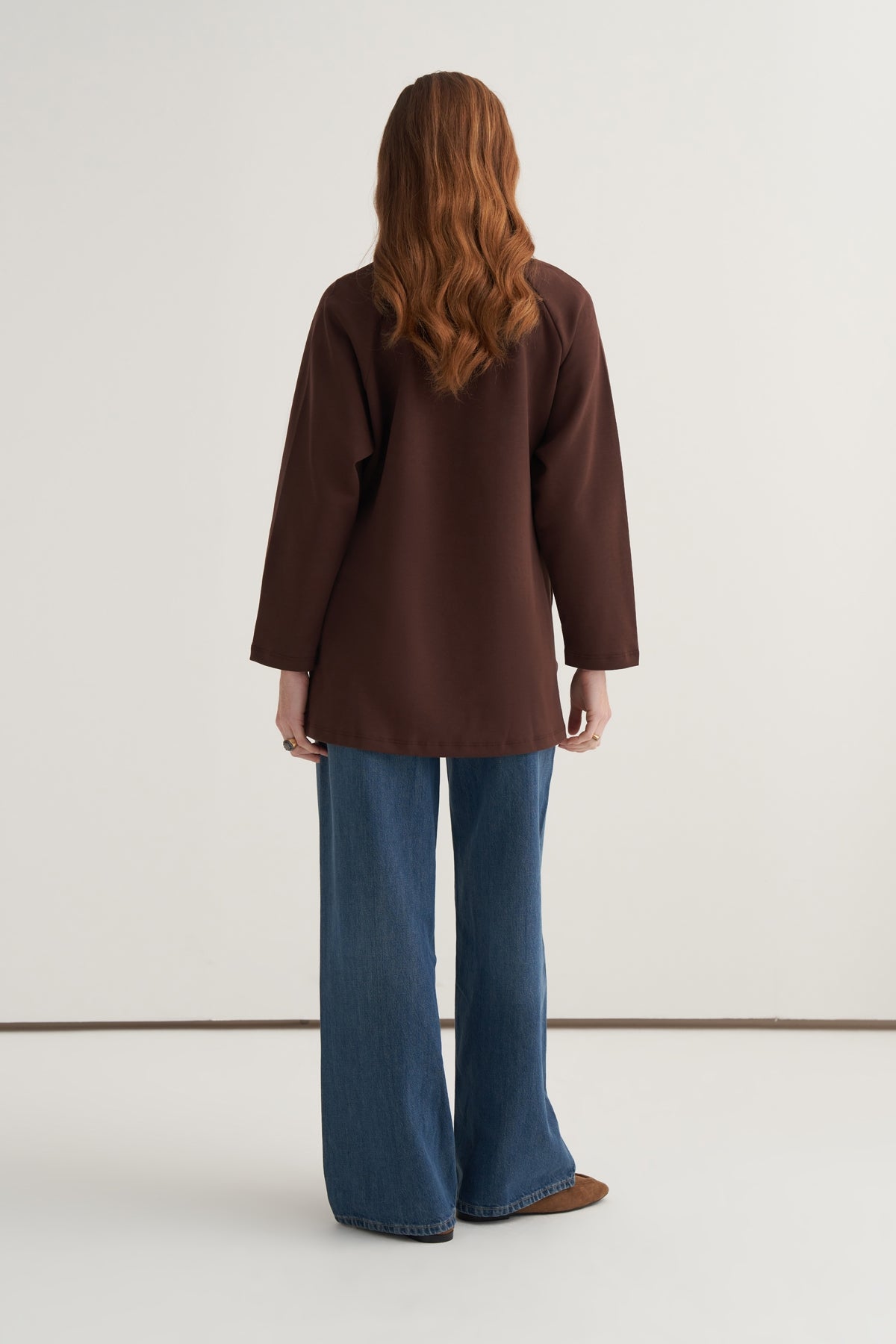 Kadın İnterlok Uzun Kollu Sweat Kahve