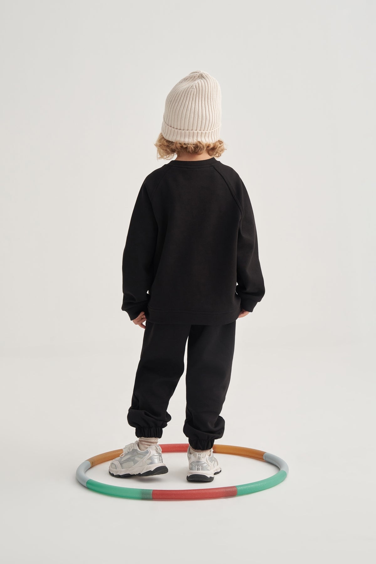 Unisex Çocuk İnterlok Dikiş Detaylı İkili Takım Siyah