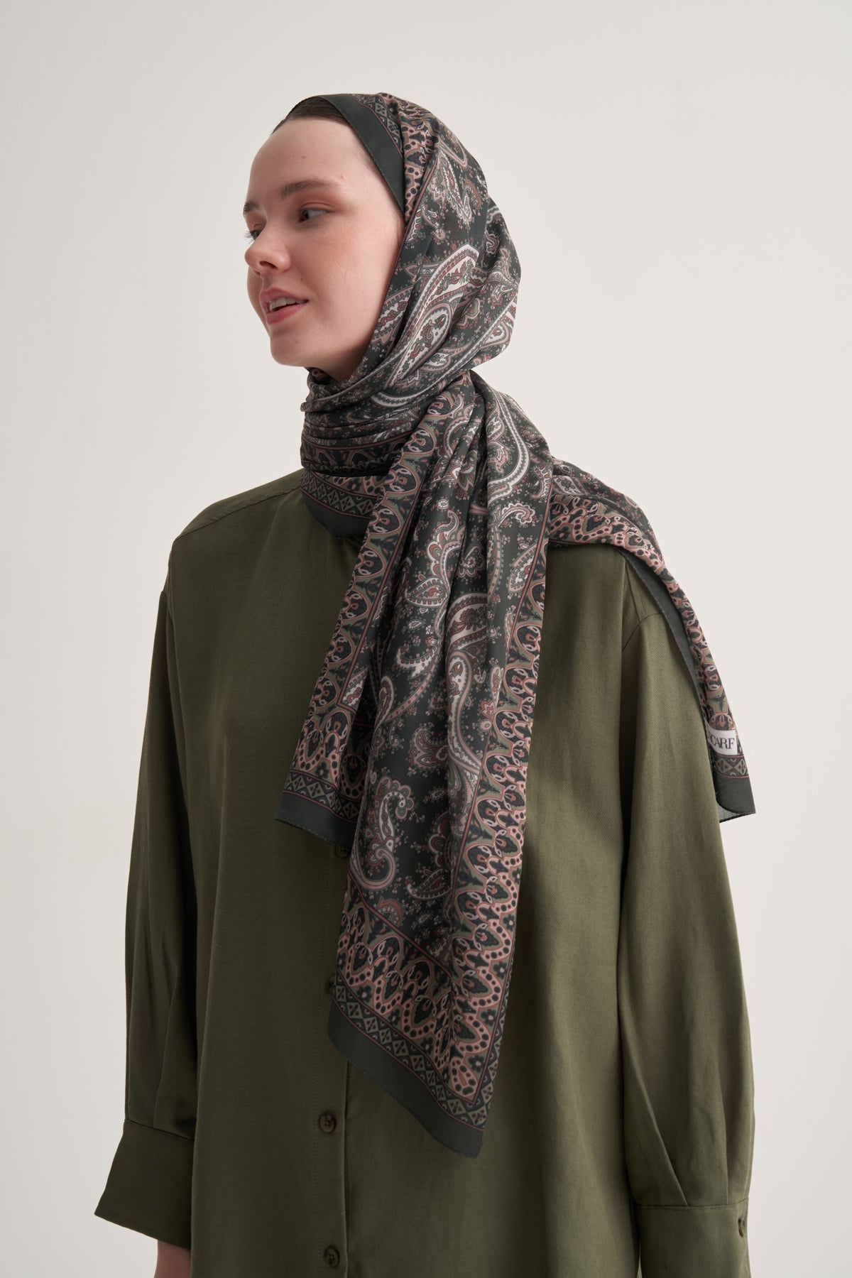 Kadın Soft Lily Desen Şal Haki
