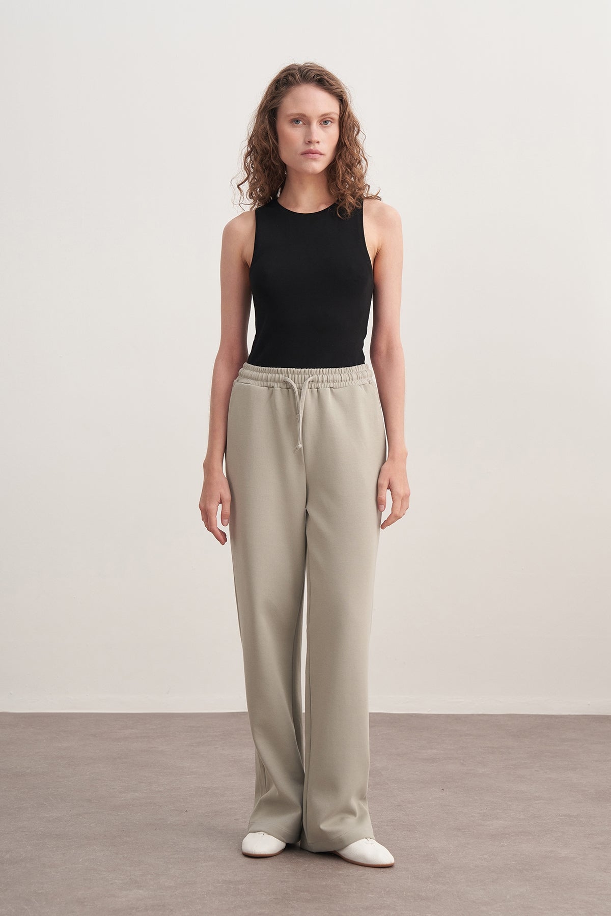 Kadın İnterlok Palazzo Pantolon Pastel Gri