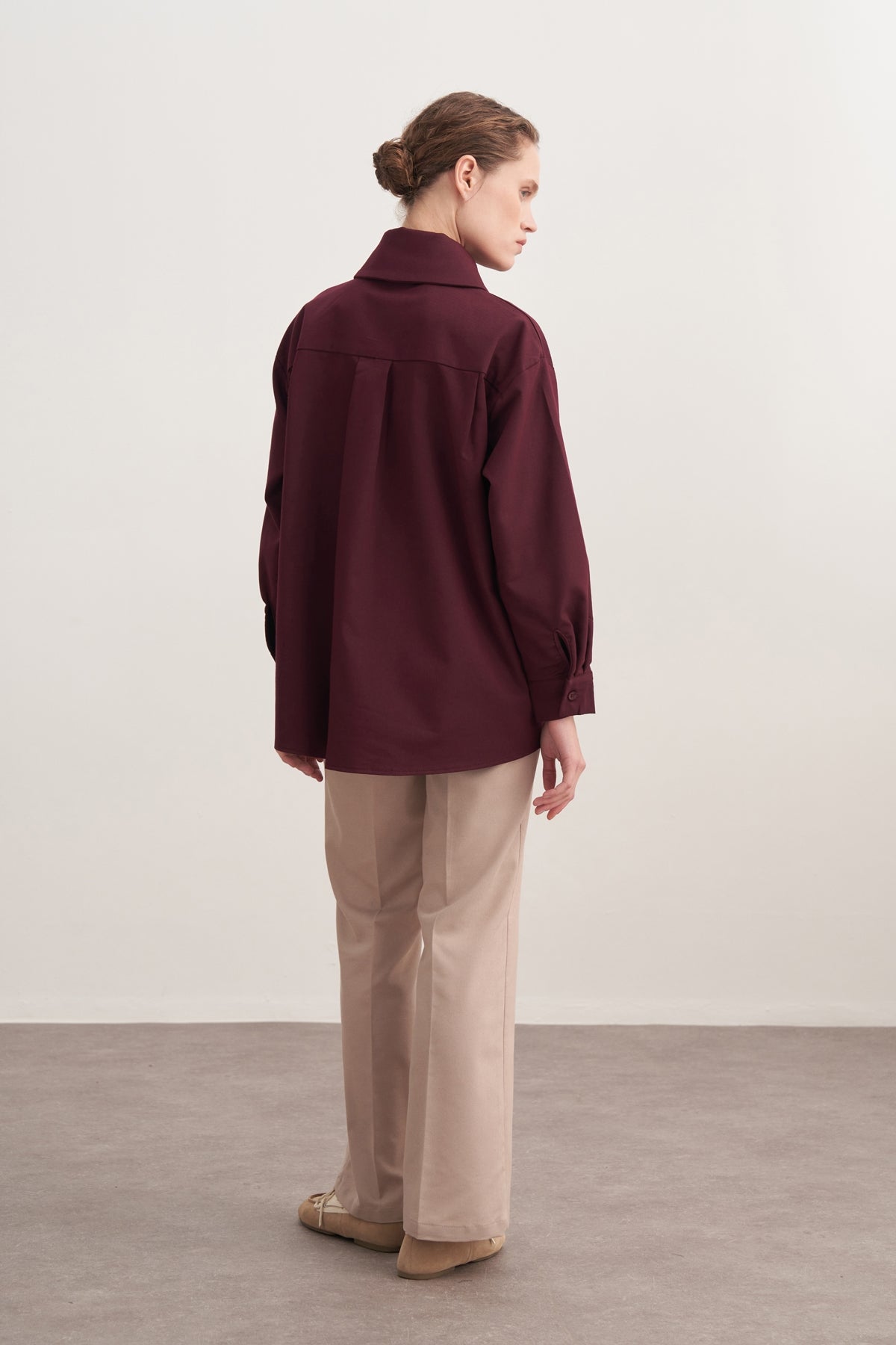 Kadın Gabardin Yaka Detaylı Gömlek Mürdüm