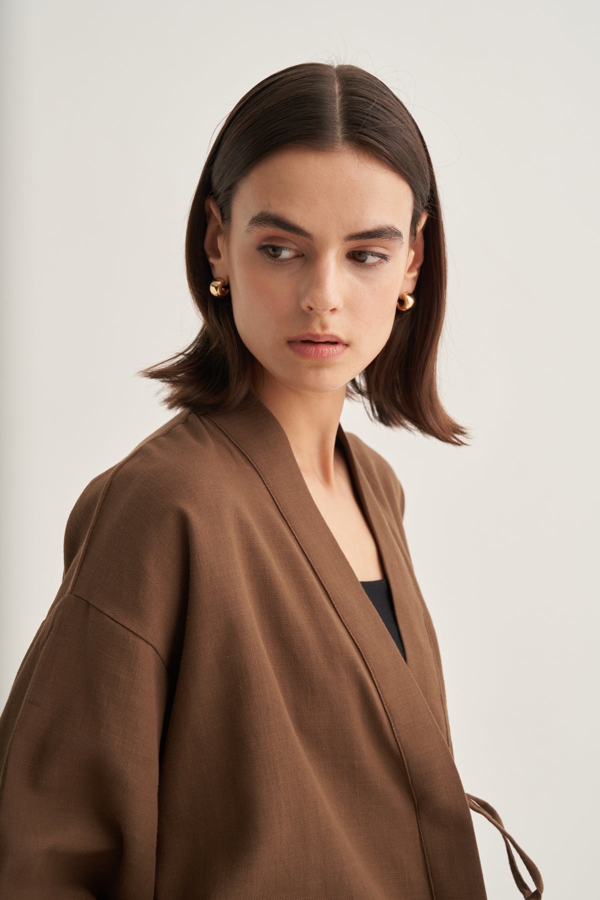 Kadın Organik Pamuklu Oversize Kimono Kahve