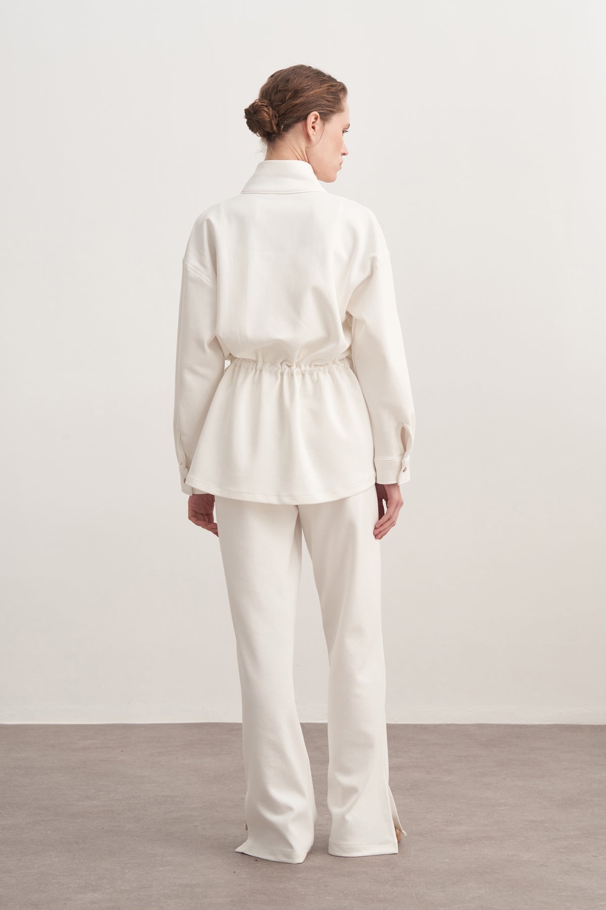 Kadın İnterlok Oversize Spor Ceket Takım Ekru