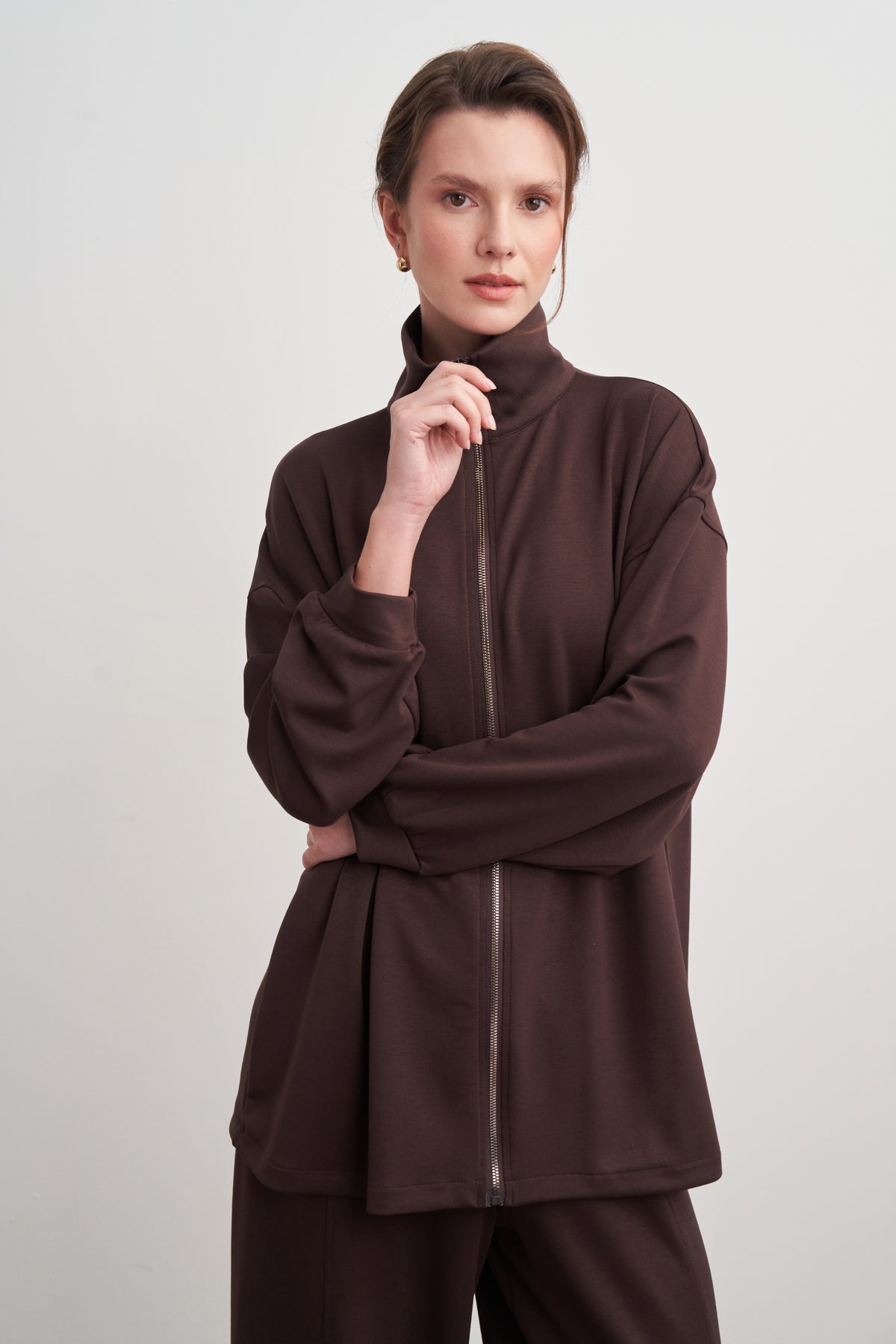 Kadın Kemerli Sweat Pantolon Takım Kahve