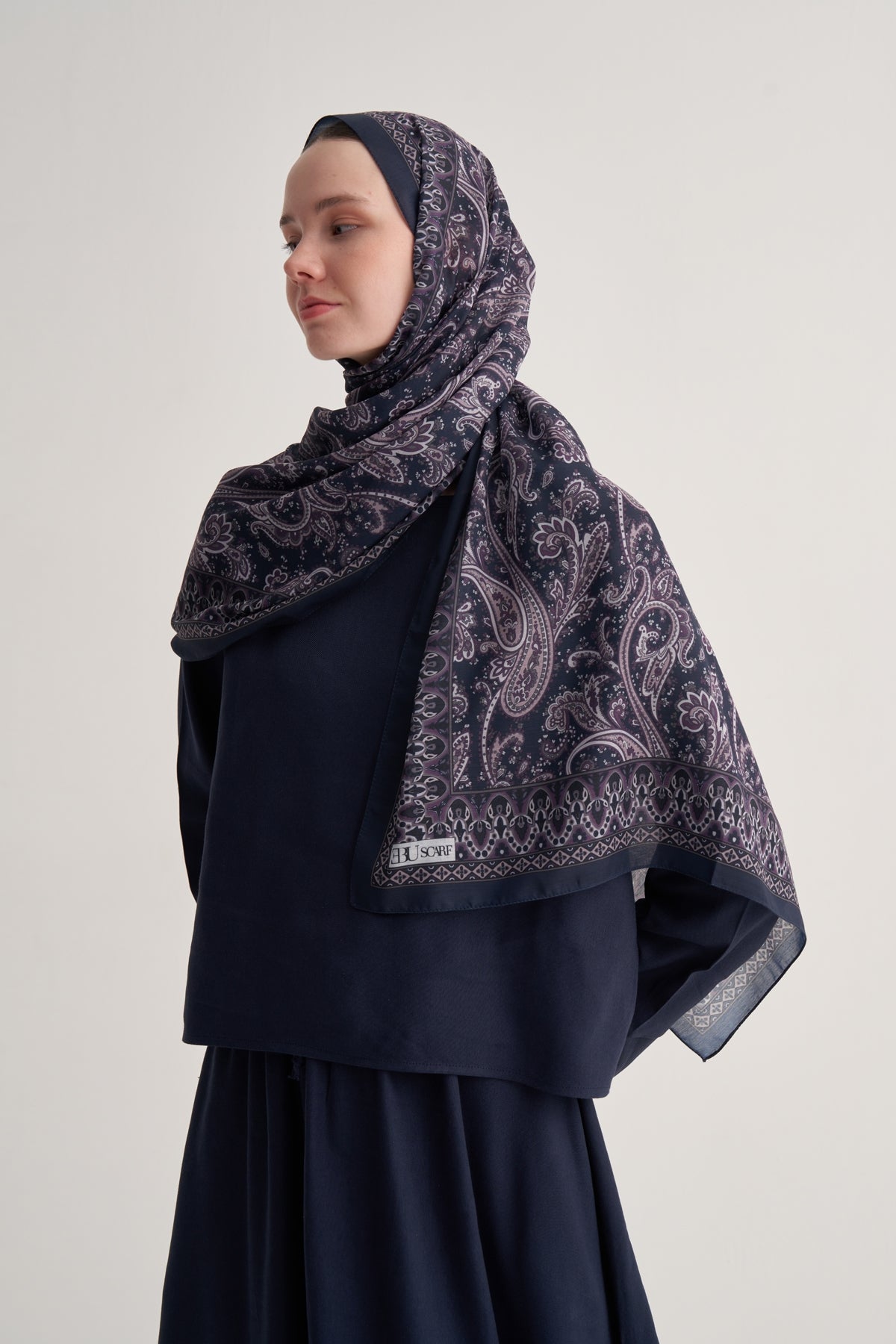 Kadın Soft Lily Desen Şal Lacivert