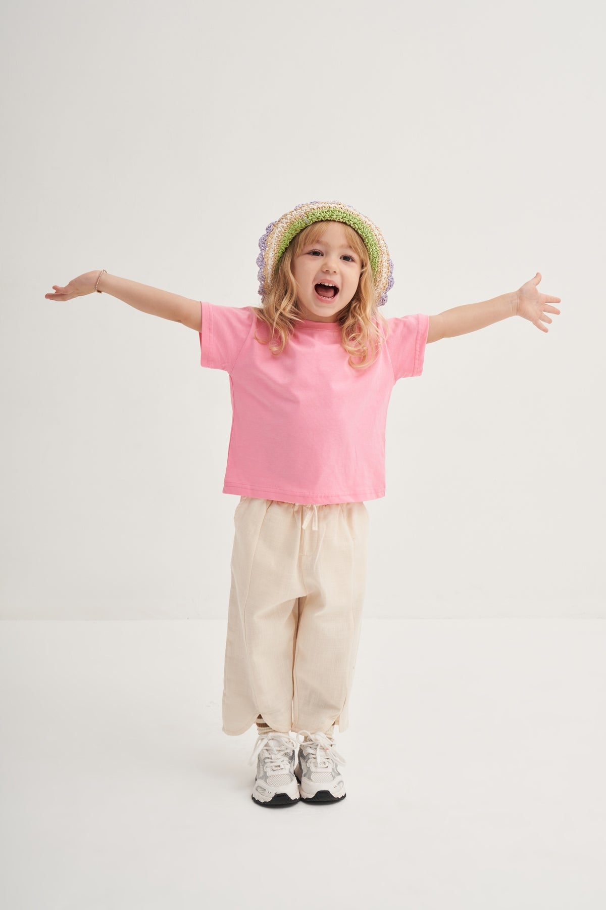 Unisex Çocuk Örme Kısa Kollu Tshirt Pembe