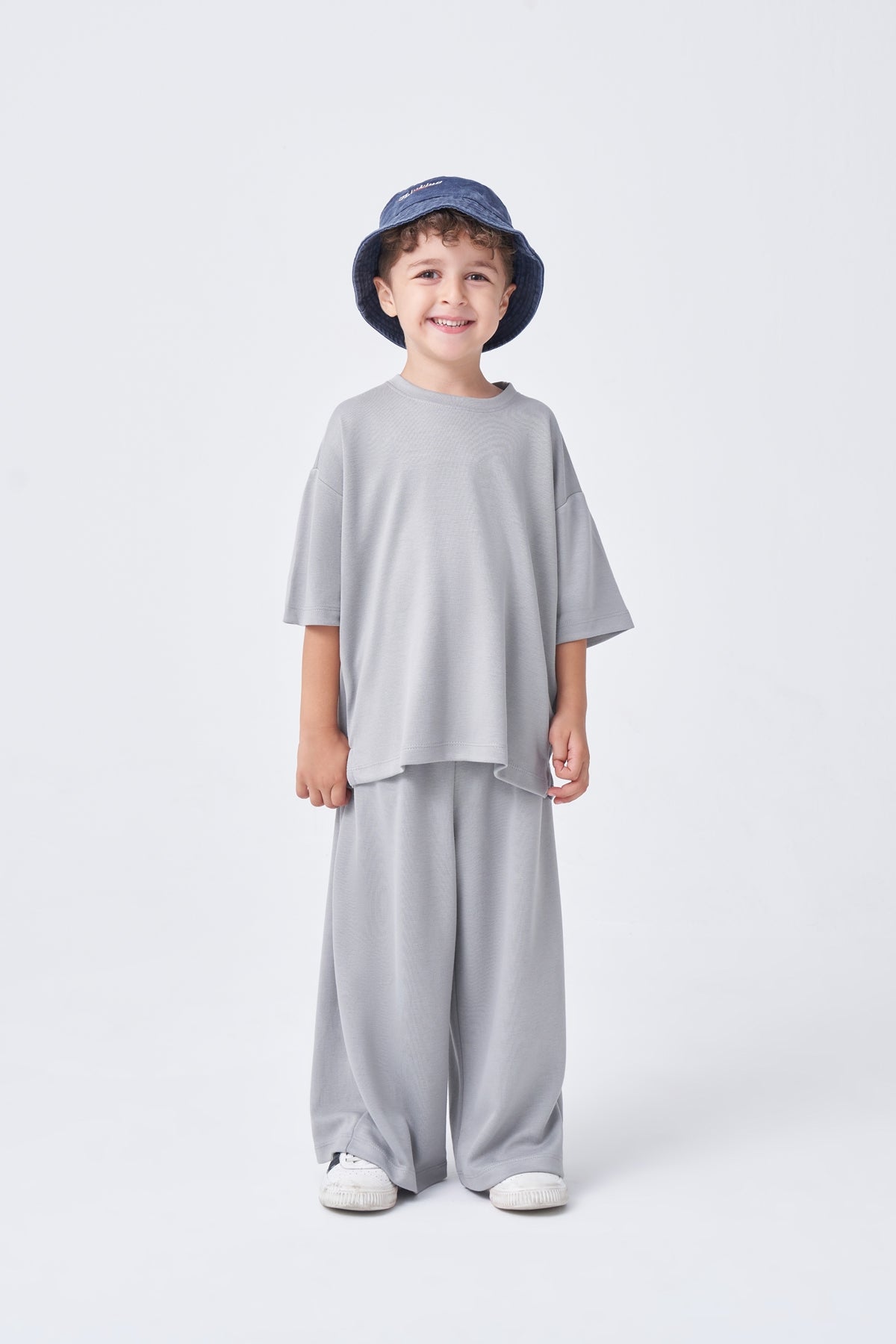 Unisex Çocuk Oversize Basic Takım Pastel Gri