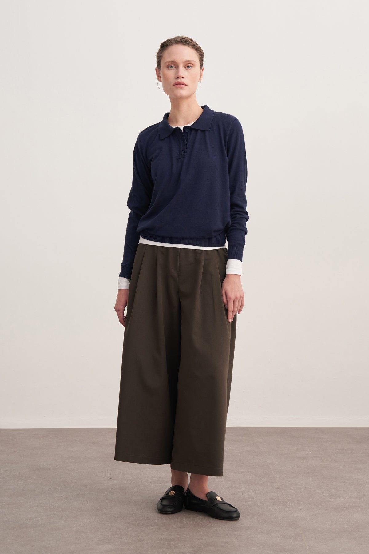 Kadın Gabardin Çift Pile Pantolon Koyu Haki