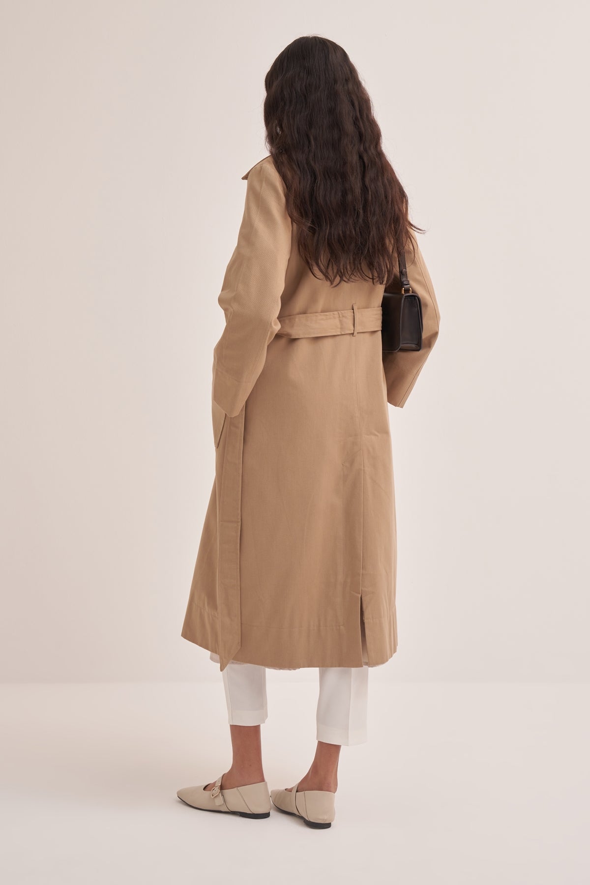 Kadın Oversize  Düz Kapama Trençkot Camel