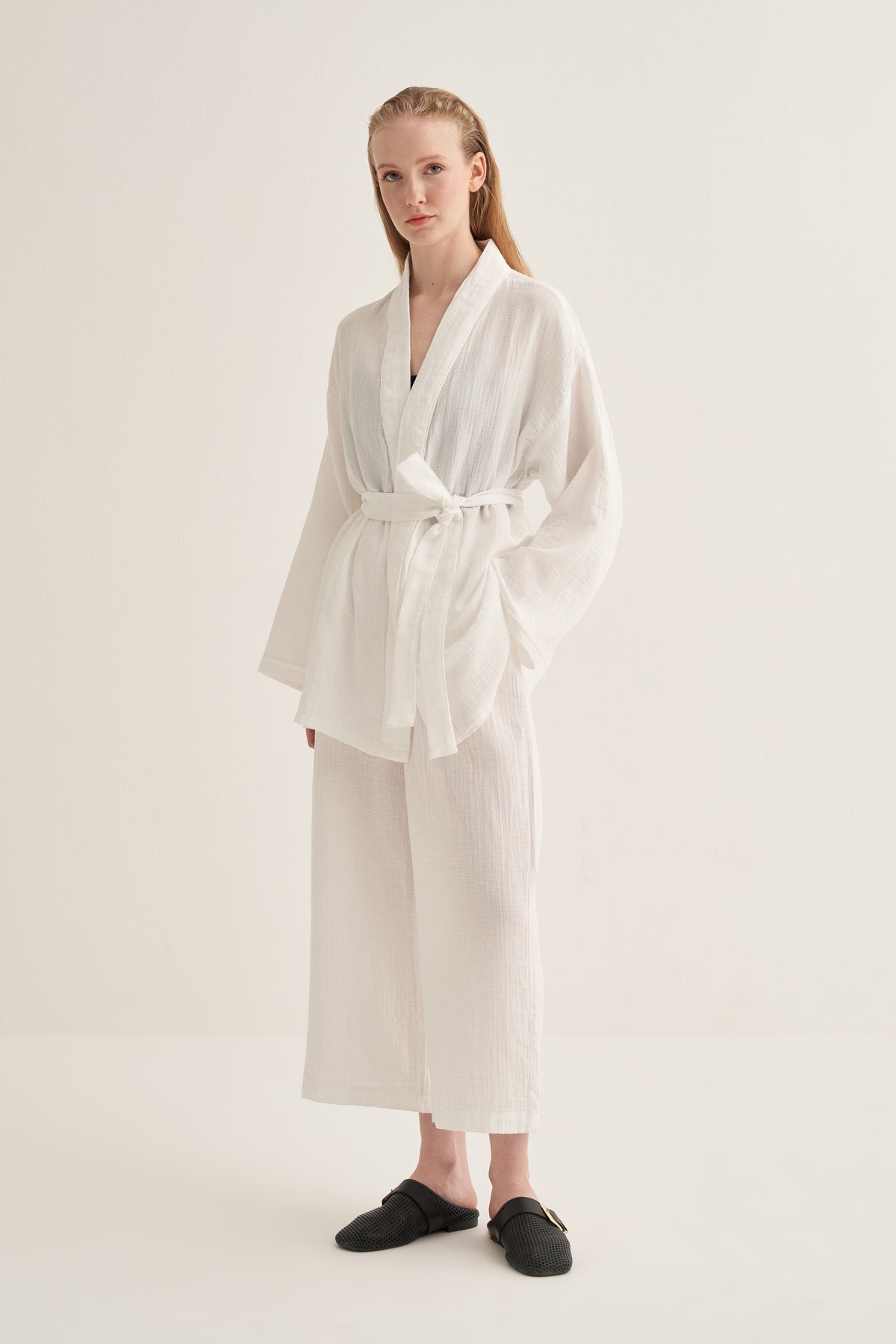 Kadın Müslin Kimono Takım Ekru