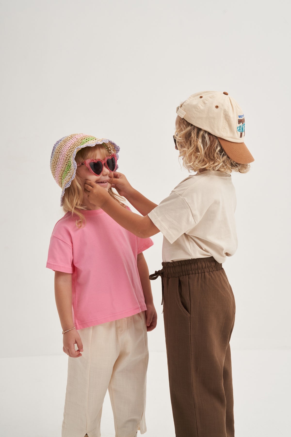 Unisex Çocuk Örme Kısa Kollu Tshirt Krem
