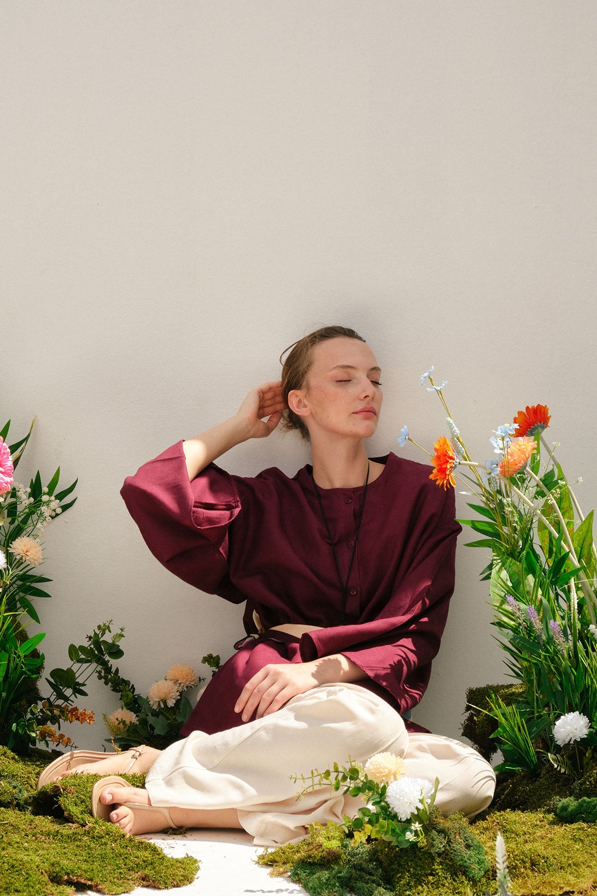 Kadın Dökümlü Pamuklu Kimono Gömlek Bordo