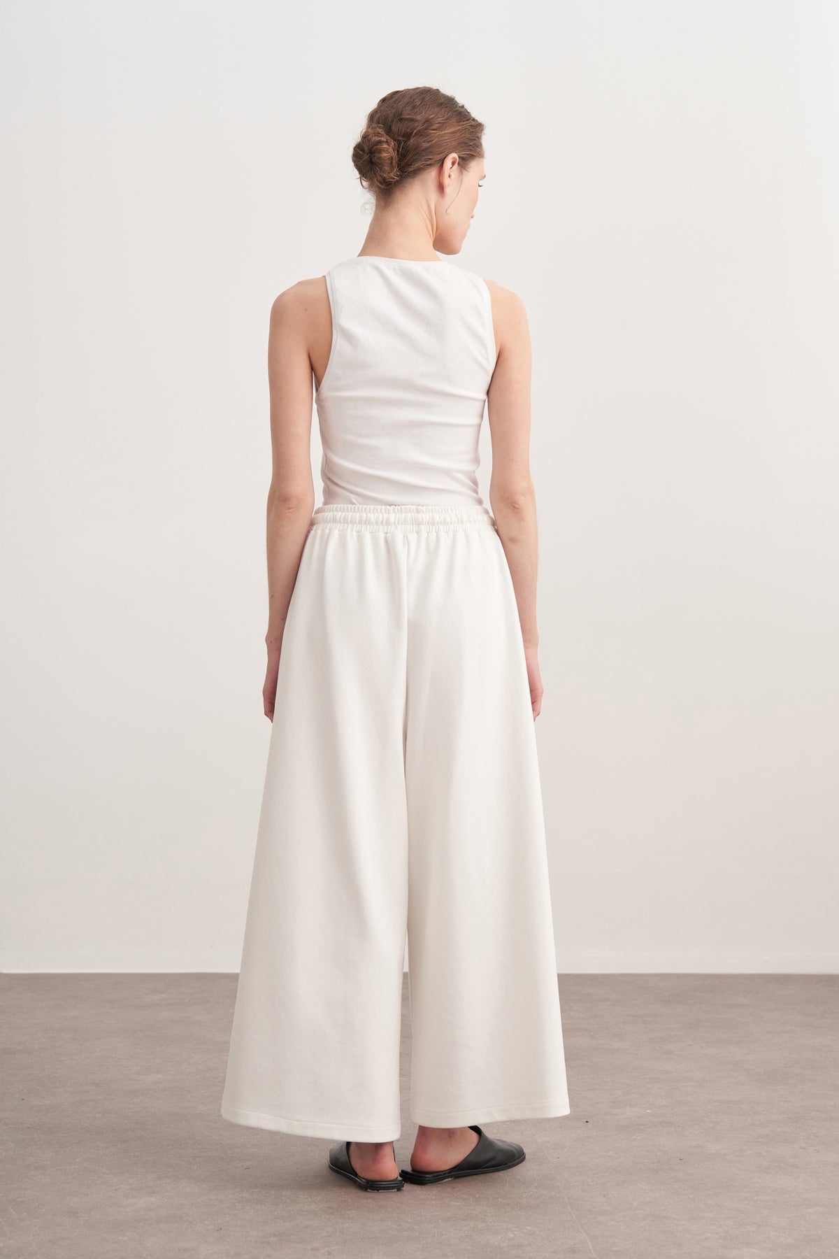 Kadın İnterlok Bol Paçalı Pantolon Ekru