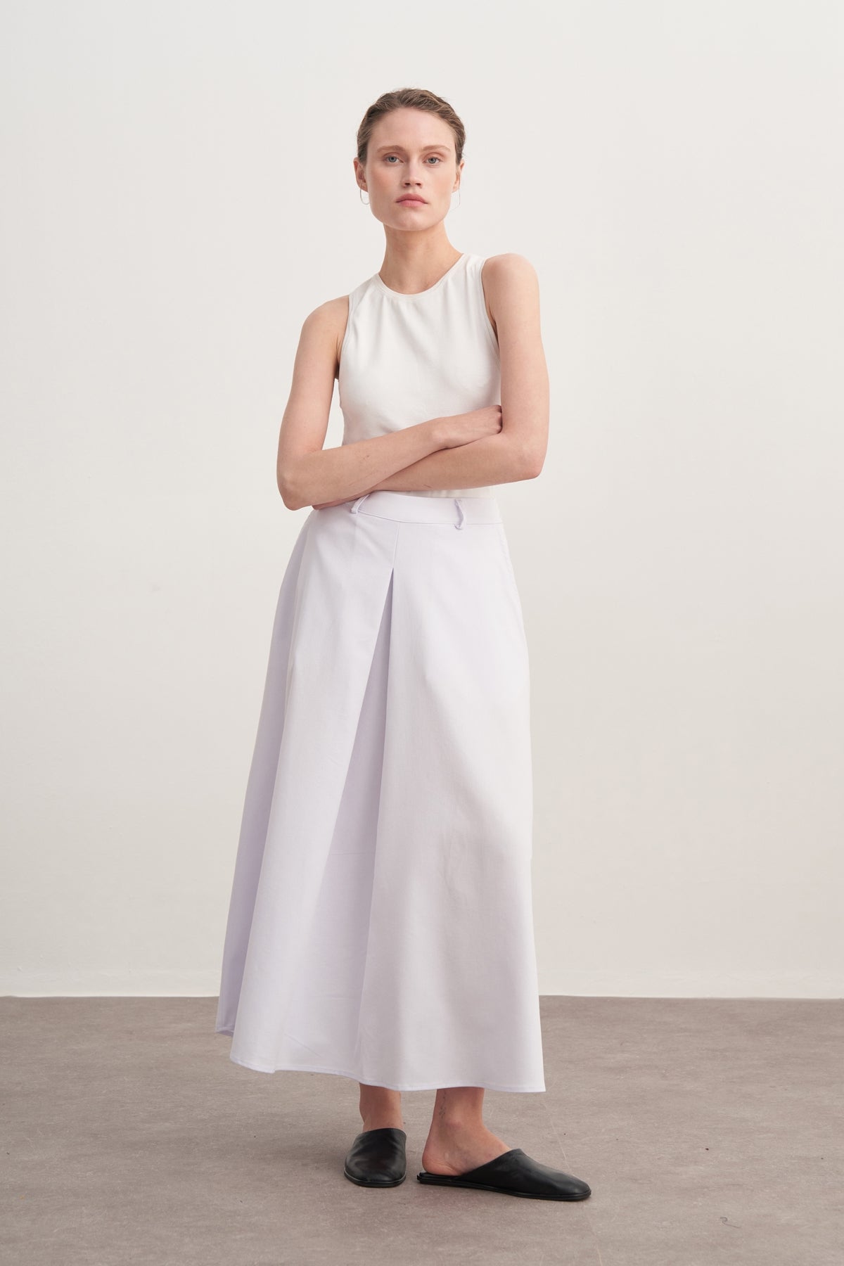 Kadın Gabardin Pilikaşe Etek Optik Beyaz