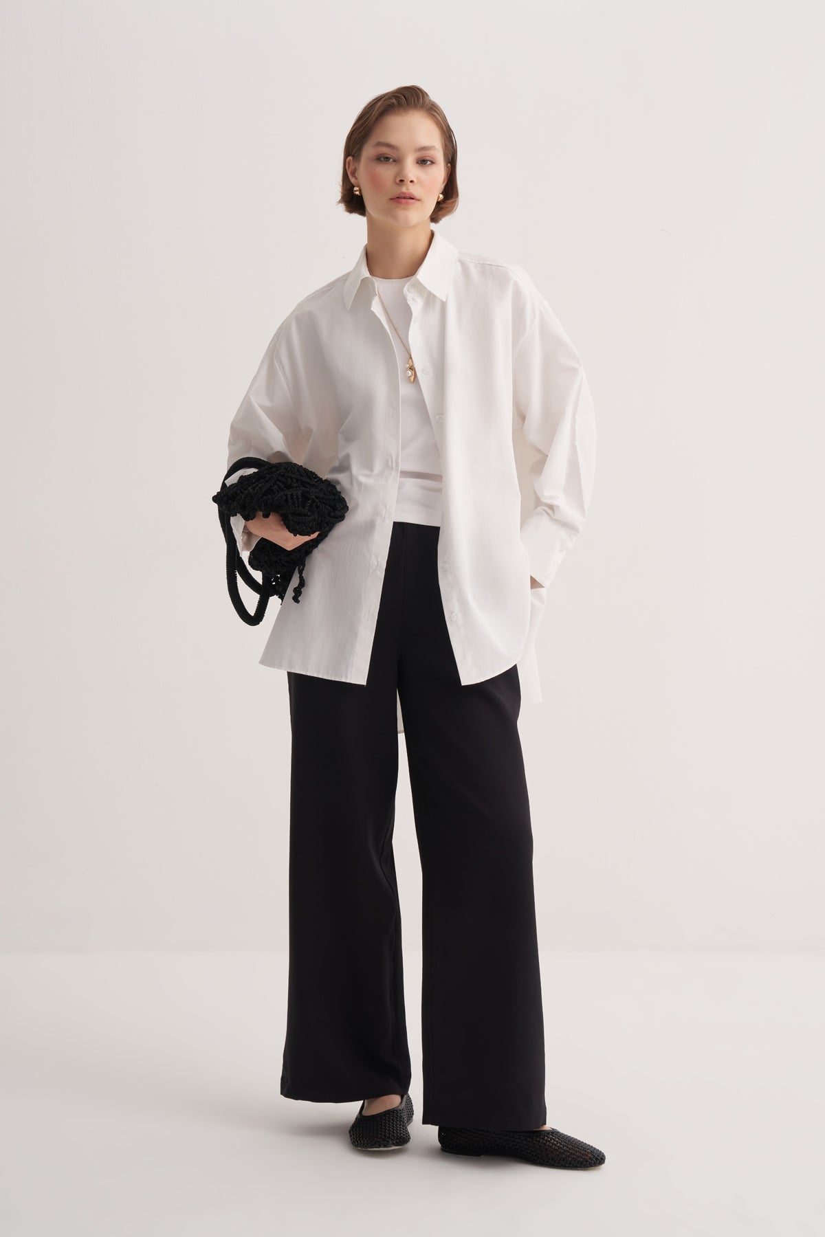 Kadın Poplin Oversize Robalı Gömlek Ekru