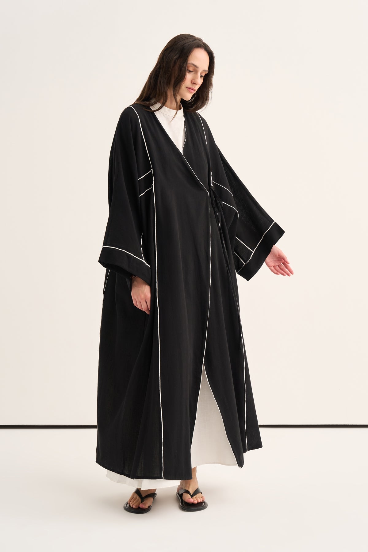 Kadın Kontrast Detaylı Abaya Siyah