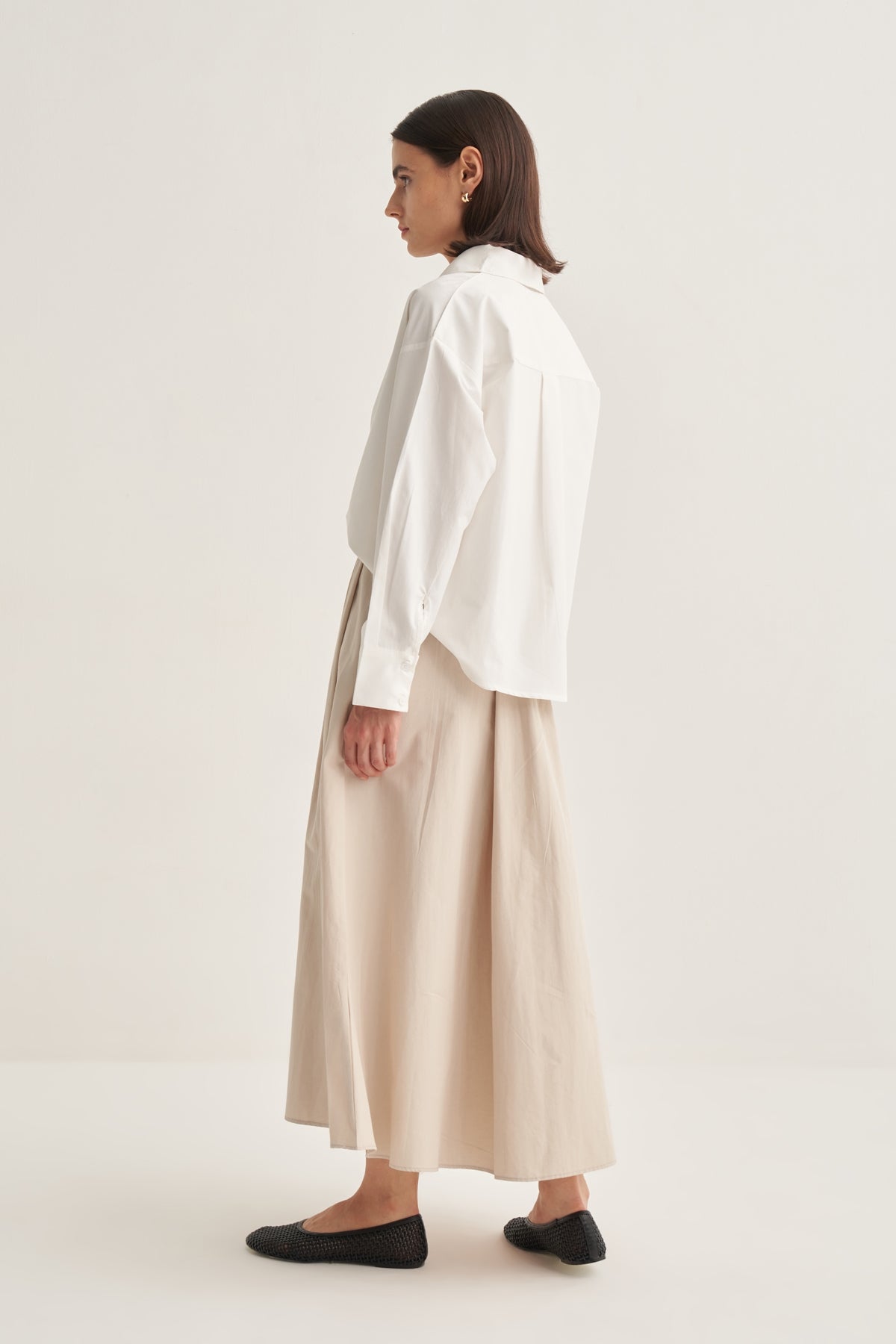 Kadın Poplin Oversize Kısa Gömlek Ekru
