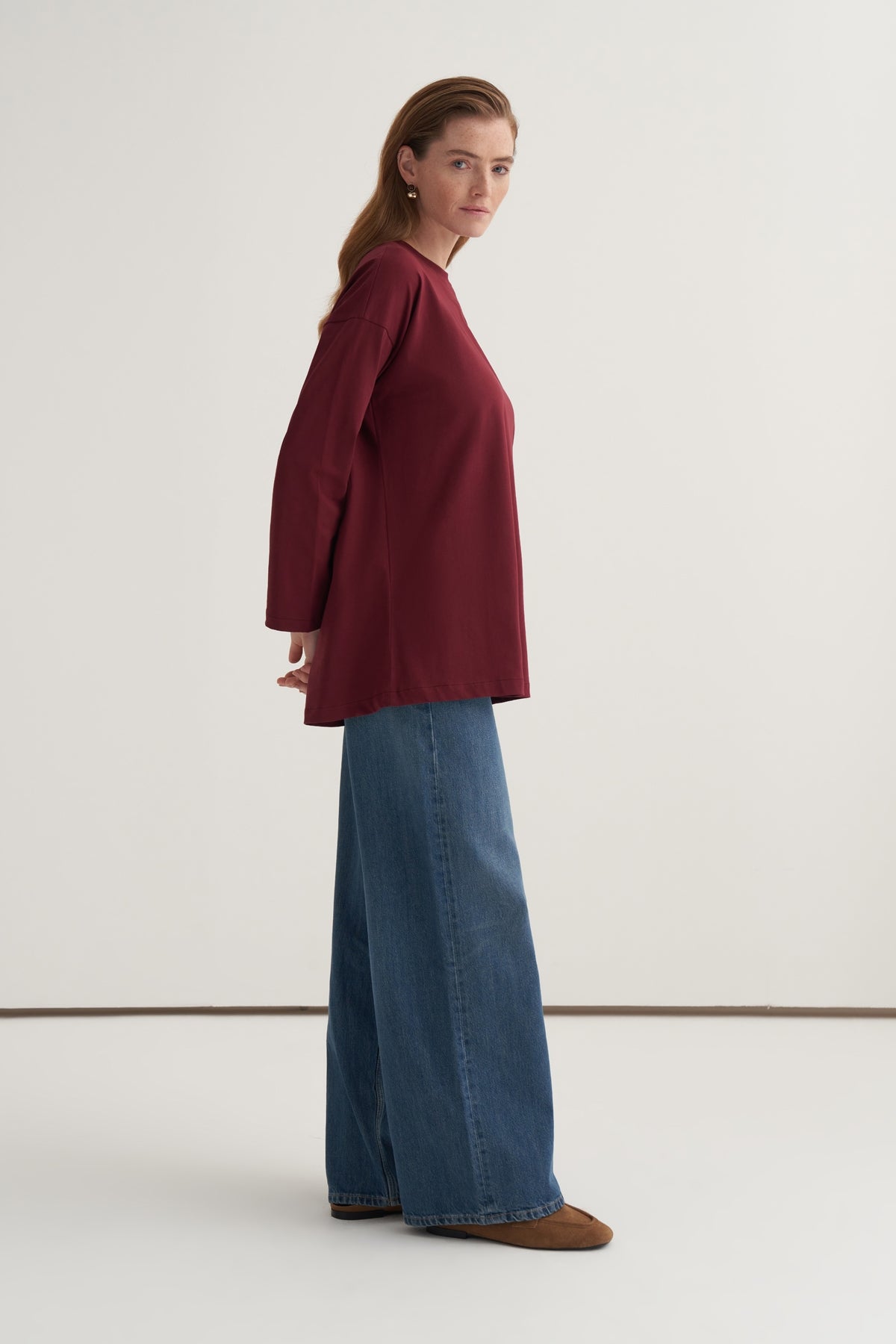 Kadın Basic Uzun Kollu Sweat Bordo