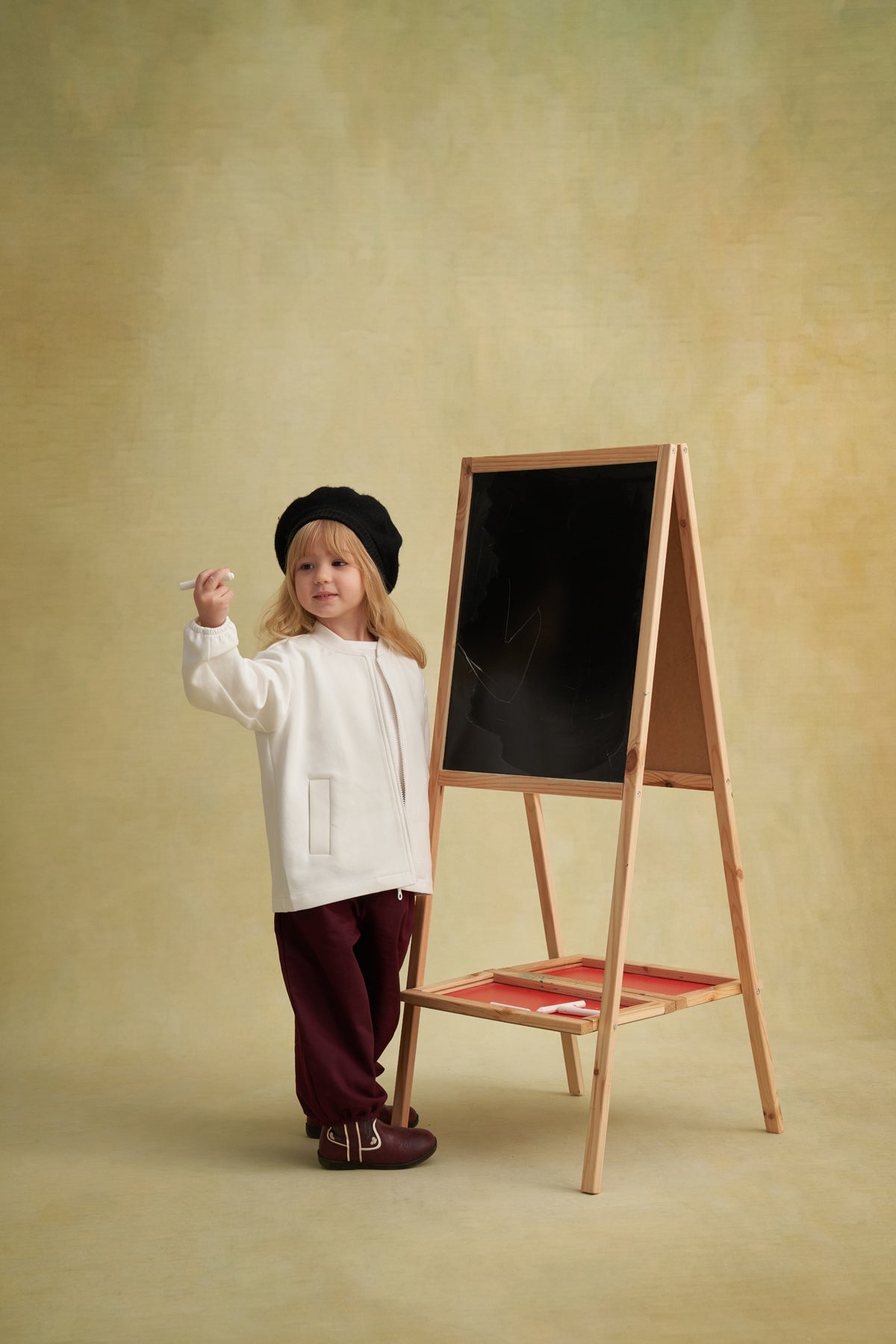 Unisex Çocuk Gabardin Paça Detaylı Pantolon Mürdüm