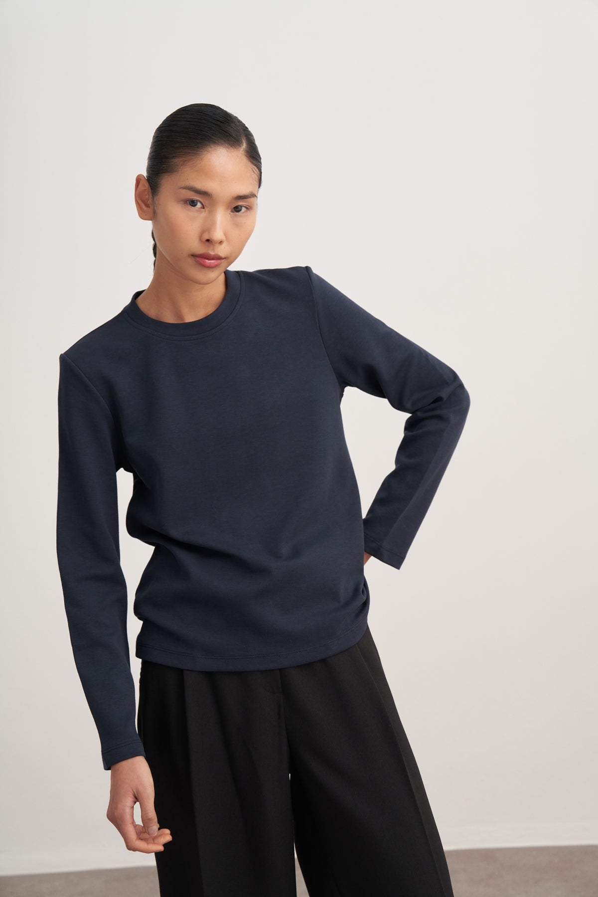 Kadın İnterlok Uzun Kollu Body Lacivert