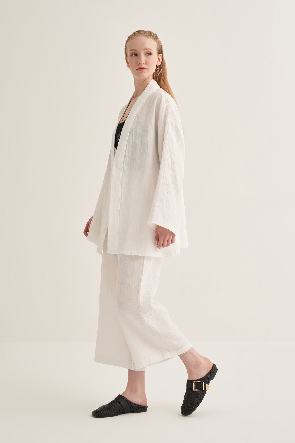 Kadın Müslin Kimono Takım Ekru