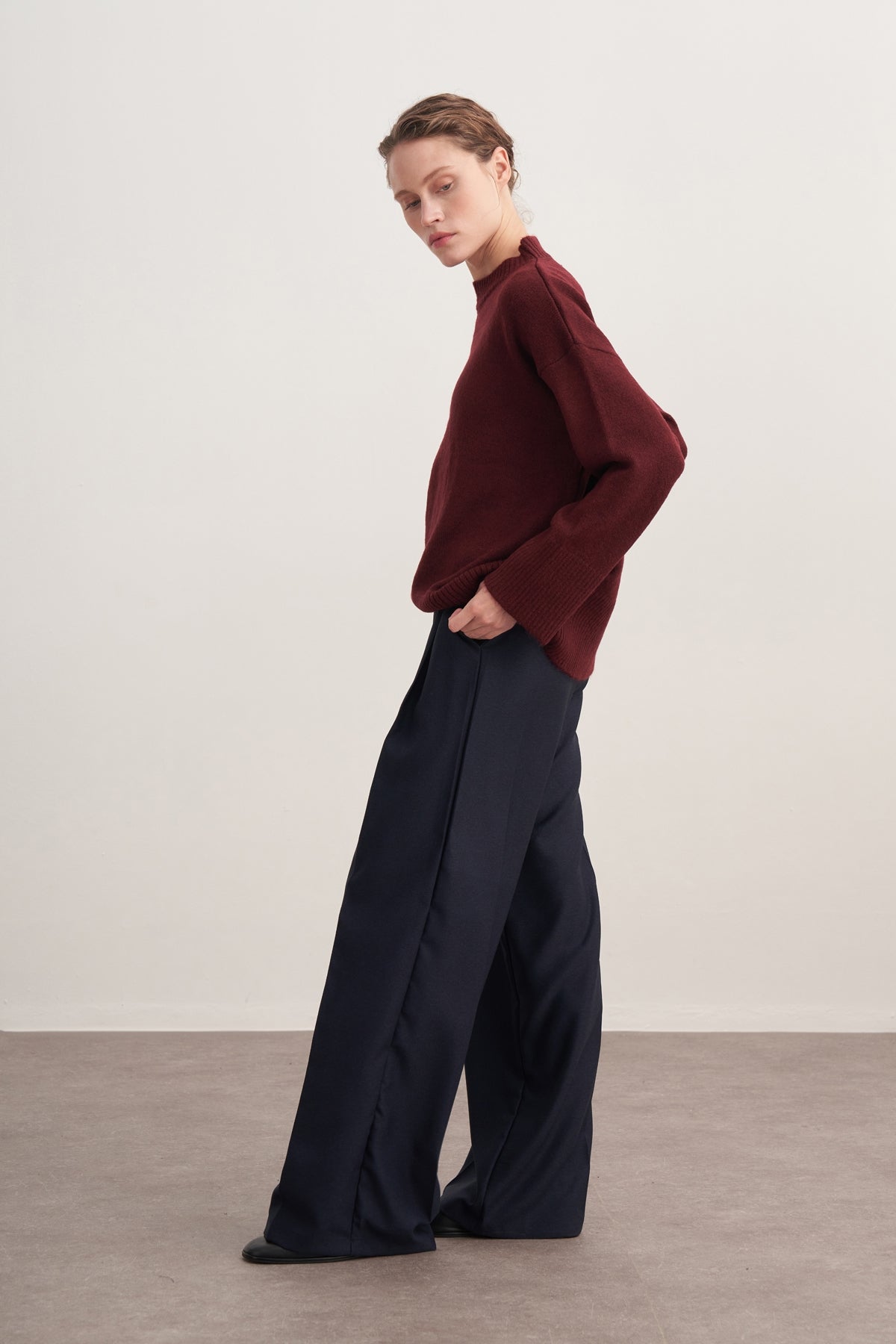 Kadın Basic Triko Kazak Bordo