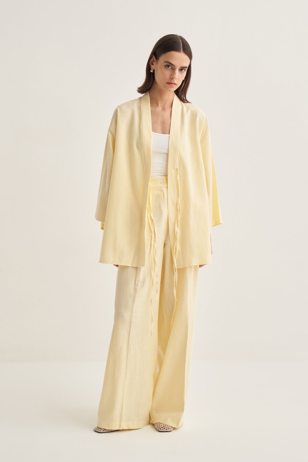 Kadın Organik Pamuklu Oversize Kimono Tereyağı