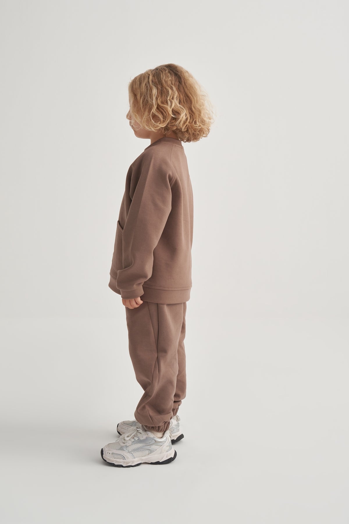 Unisex Çocuk İnterlok Dikiş Detaylı İkili Takım Kahve