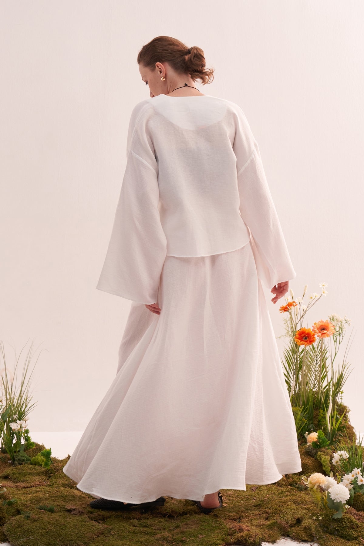 Kadın Müslin Kimono Etek Takım Ekru