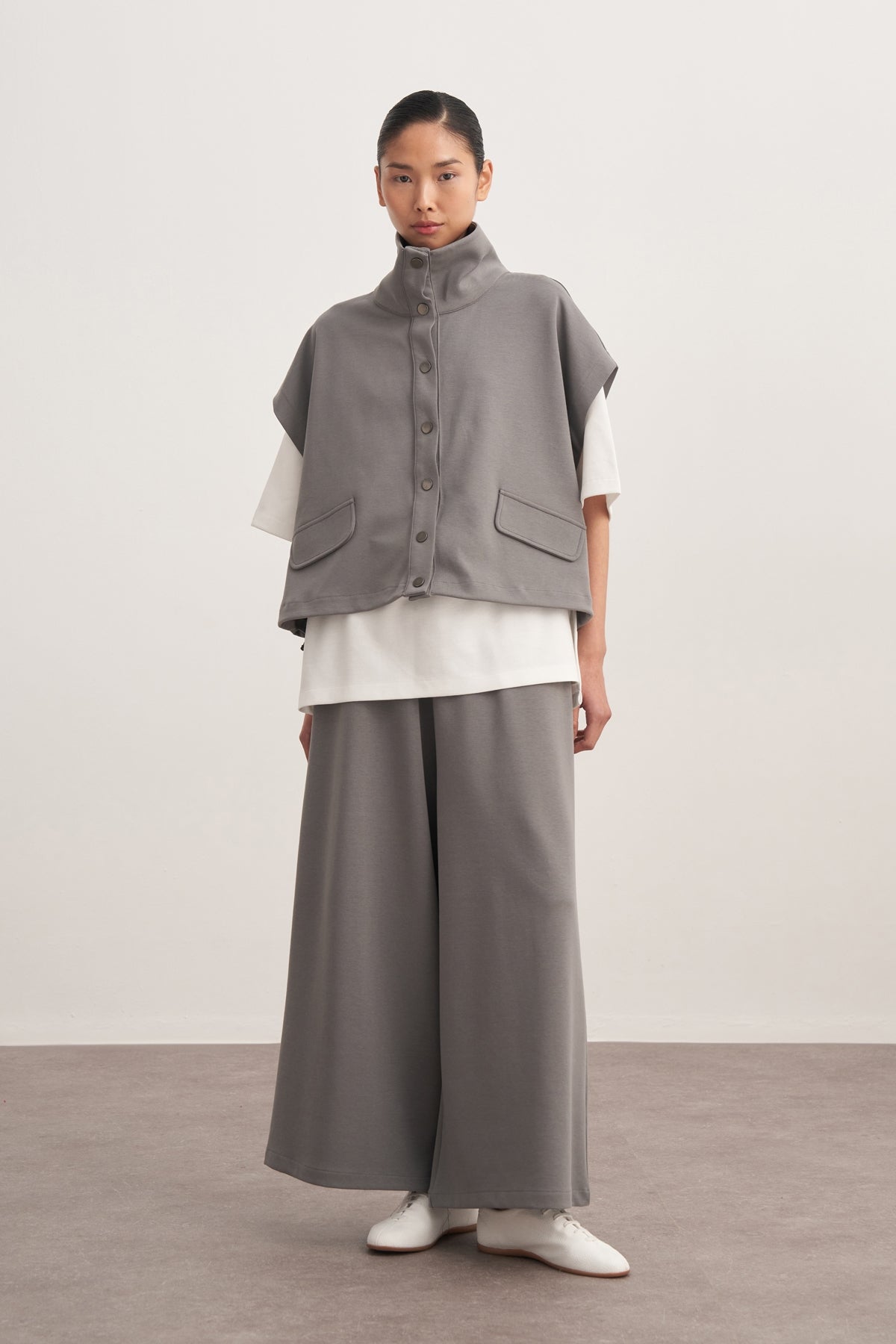 Kadın İnterlok Kısa Kol Oversize Tişört Ekru