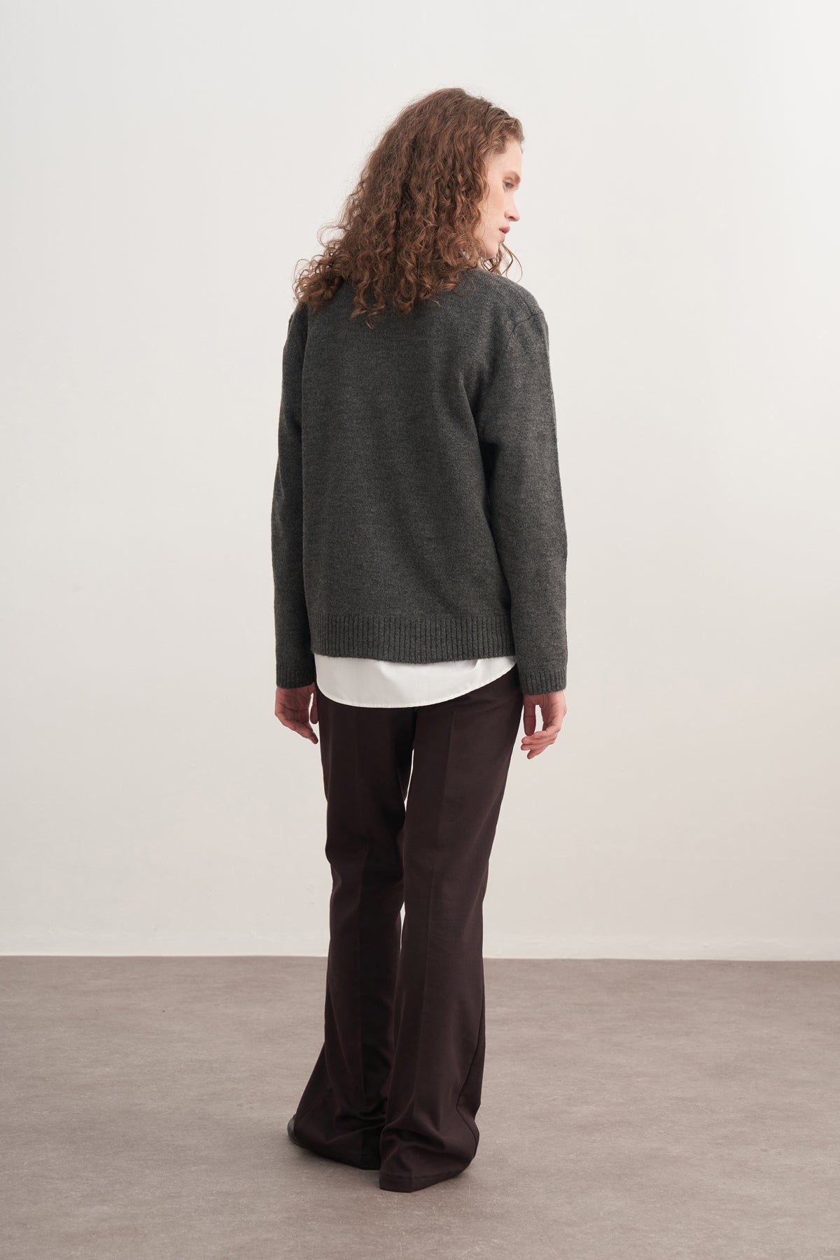 Kadın Fularlı Bisiklet Yakalı Triko Kazak Antrasit