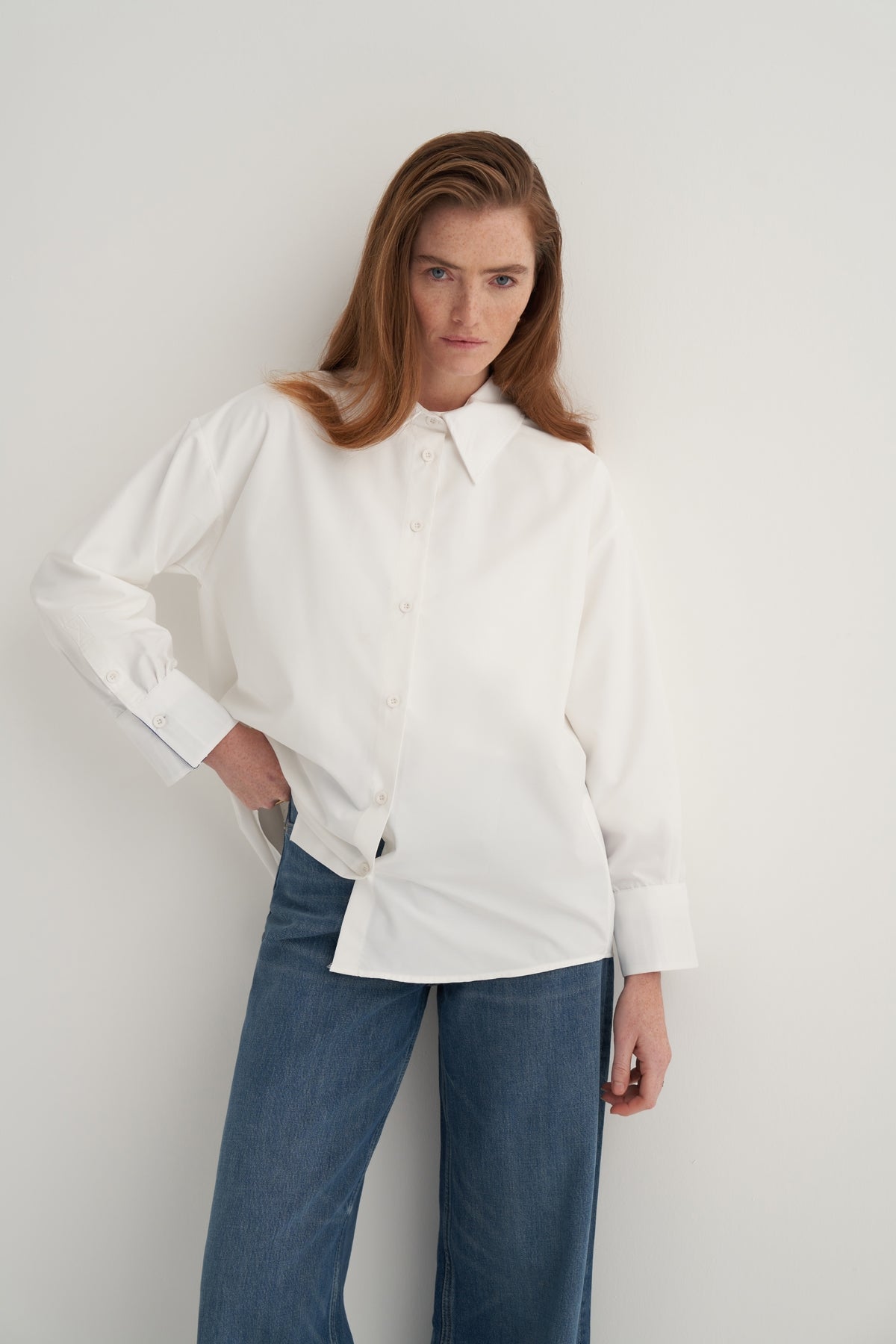 Kadın Poplin Kontrast Manşetli Gömlek Ekru