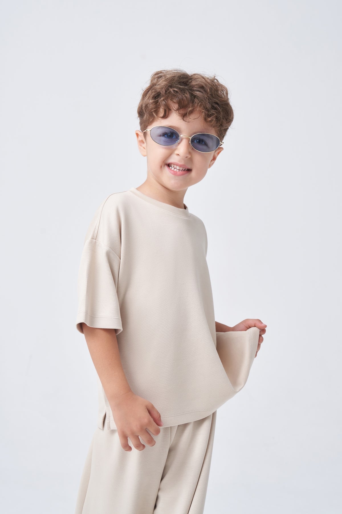 Unisex Çocuk Oversize Basic Takım Bej