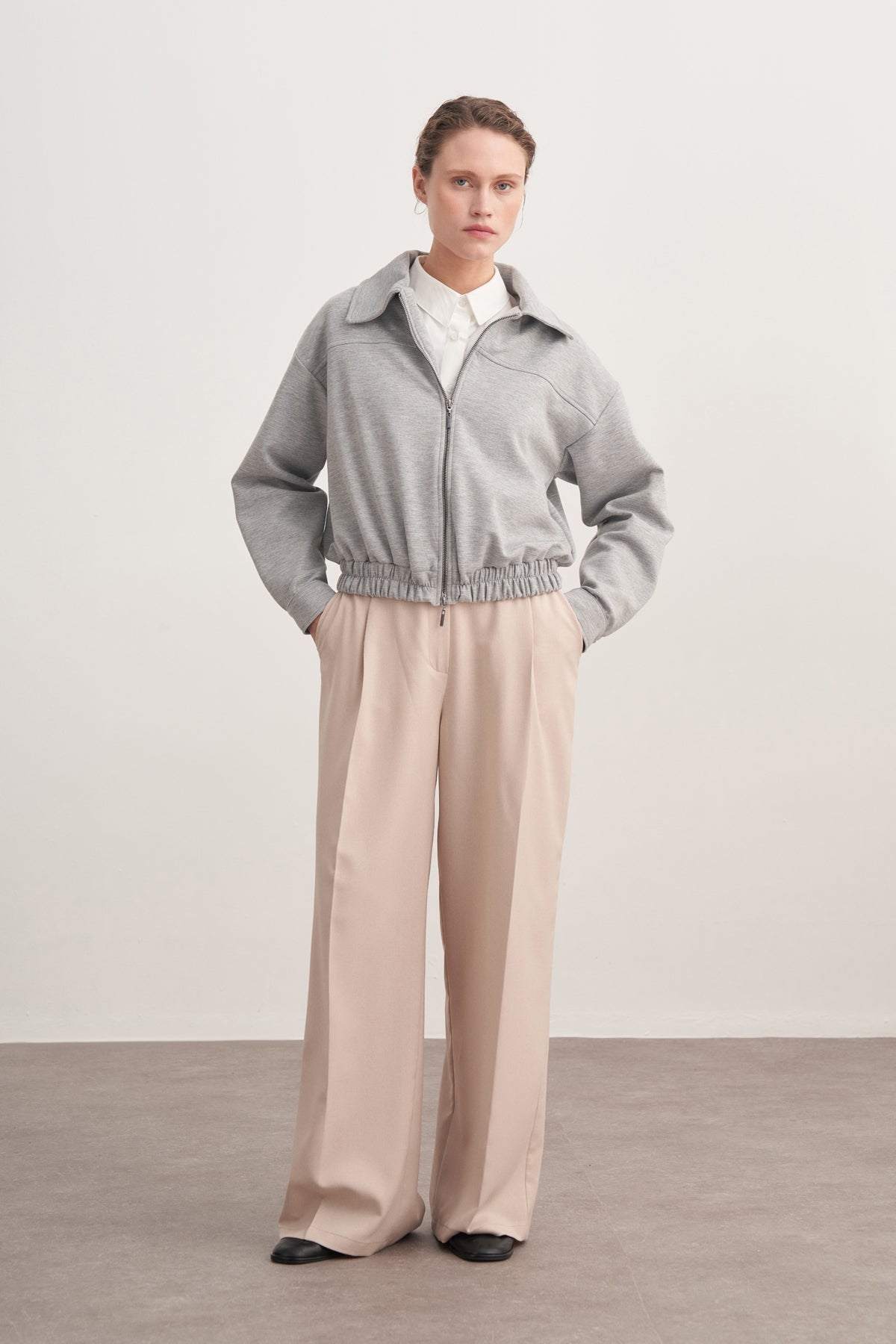 Kadın Dökümlü Pileli Palazzo Pantolon Bej