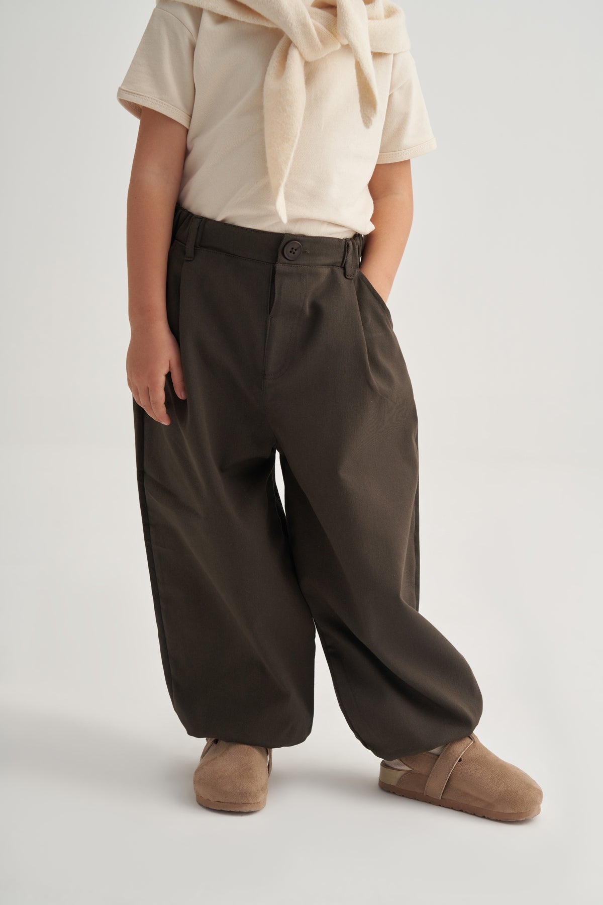 Unisex Çocuk Gabardin Paça Detaylı Pantolon Haki