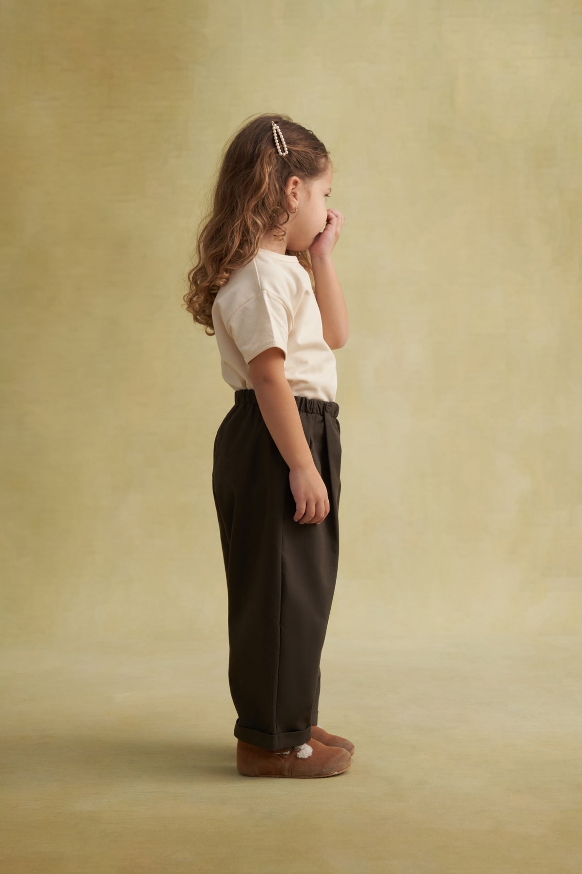 Unisex Çocuk Gabardin Pilili Pantolon Haki