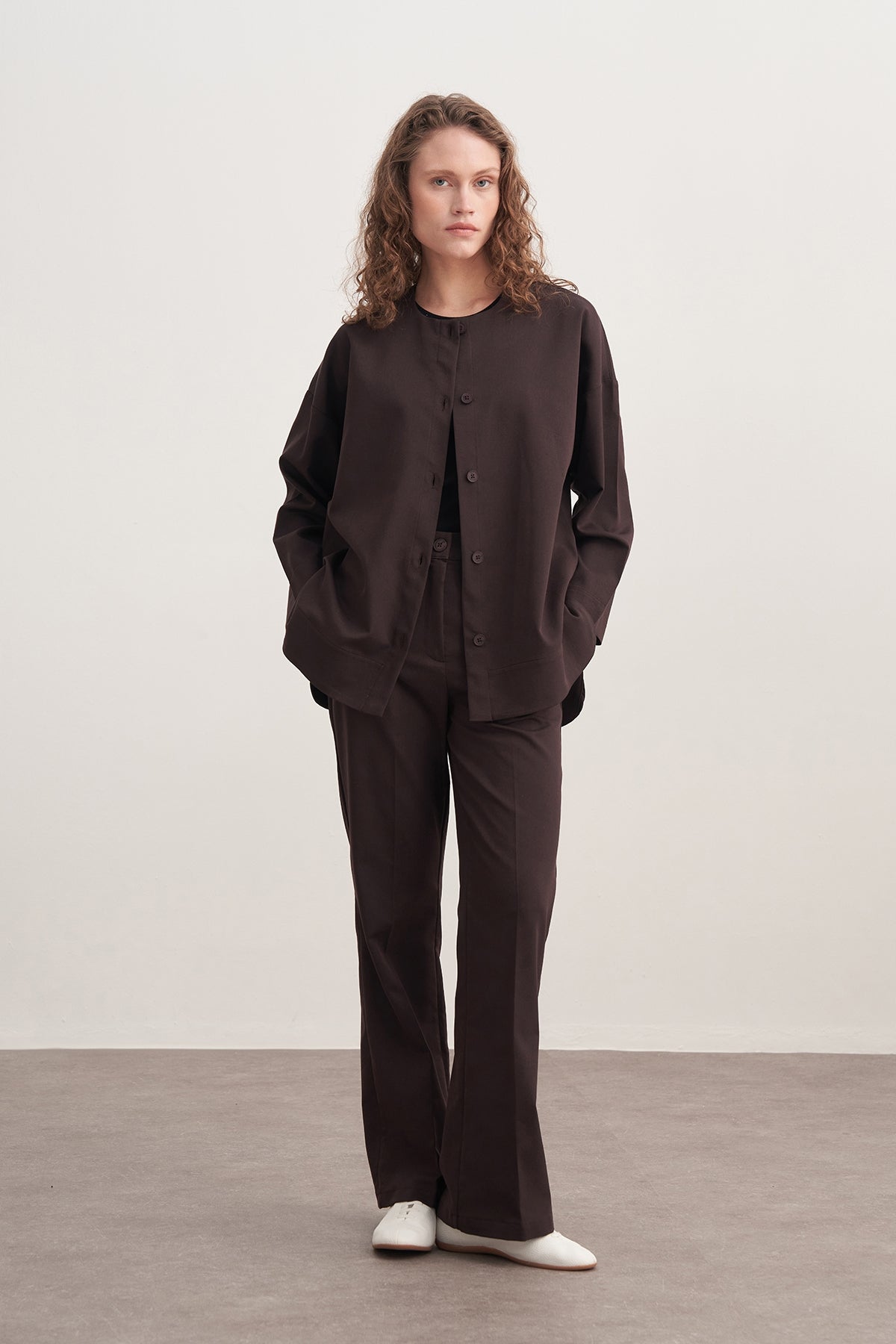 Kadın Gabardin Şal Aksesuarlı Gömlek Ceket Kahve