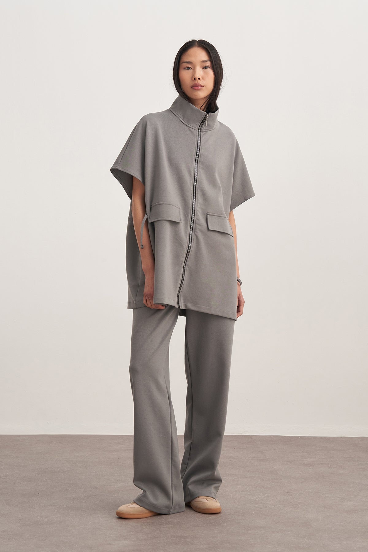 Kadın İnterlok Oversize Yelek Pantolon Takım Füme