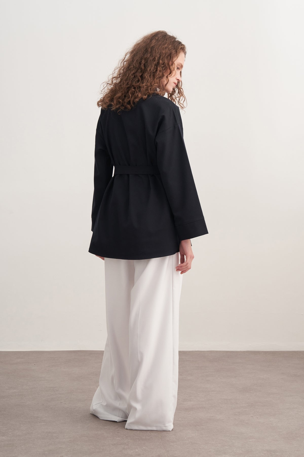 Kadın Gabardin Kemerli Gömlek Lacivert