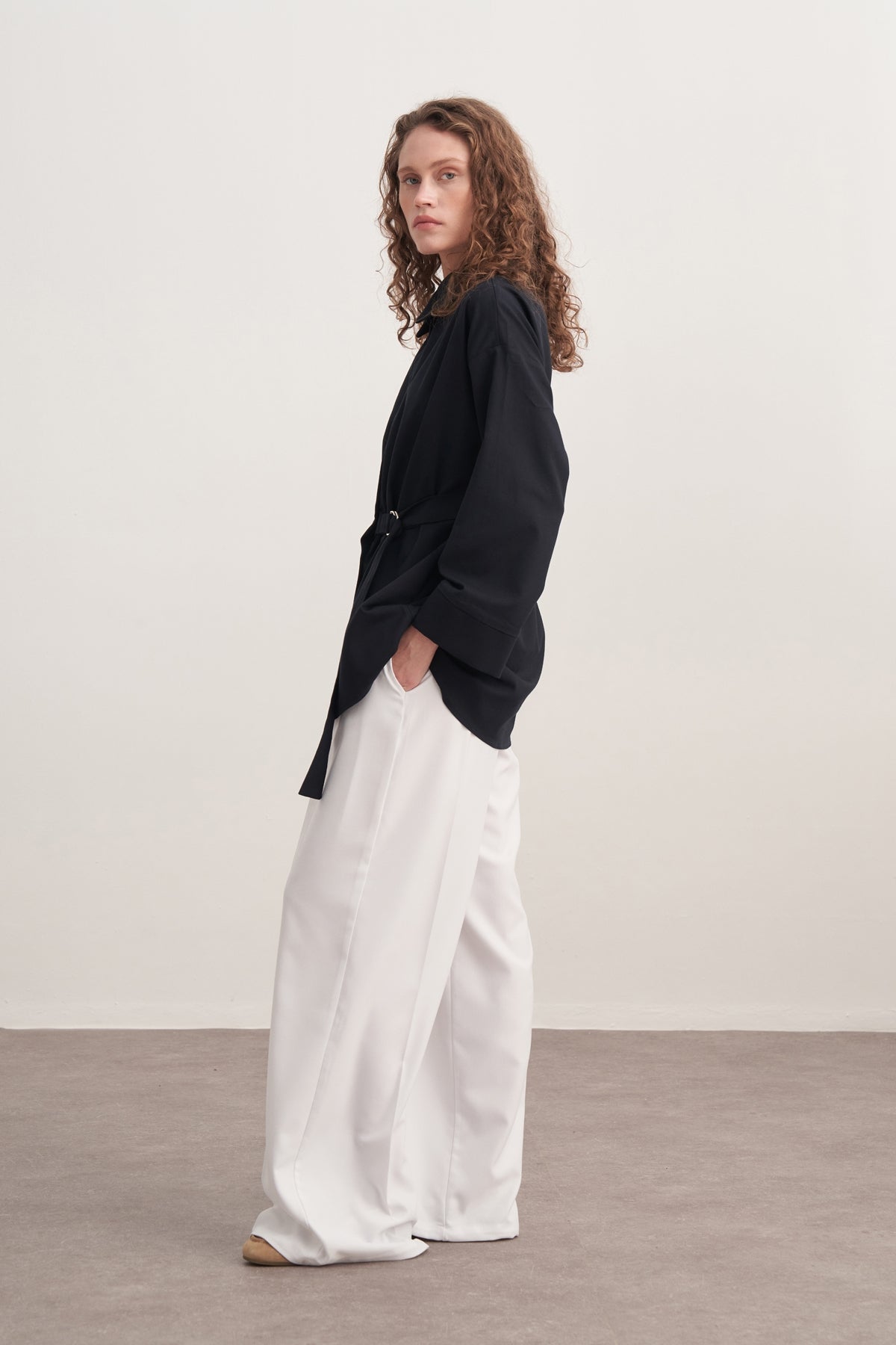 Kadın Gabardin Kemerli Gömlek Lacivert