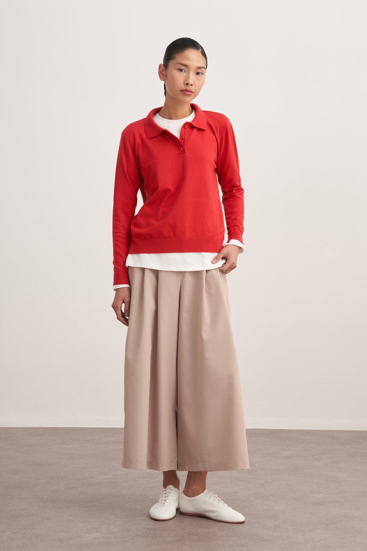 Kadın Polo Yaka Viskon Triko Kazak Kırmızı