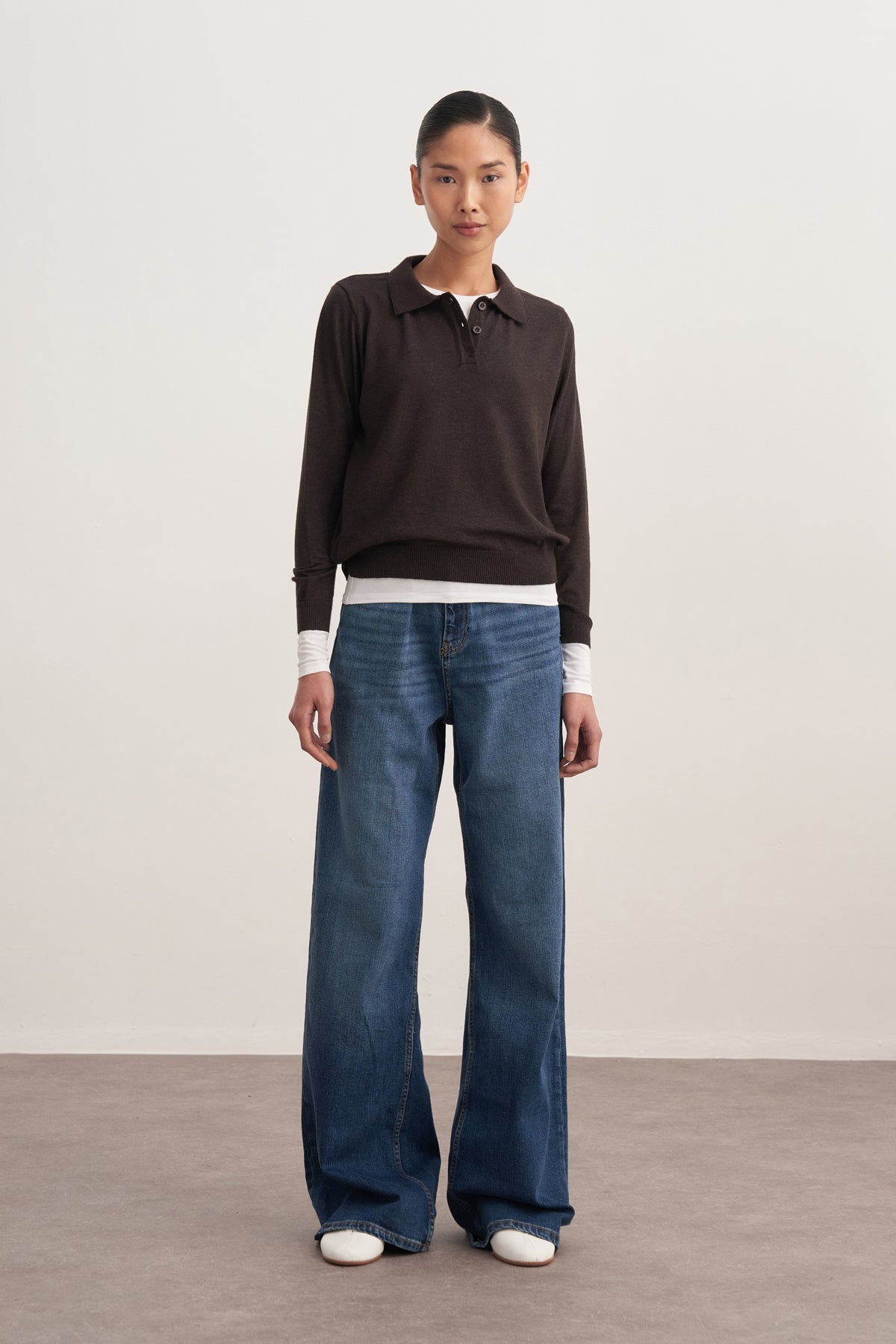 Kadın Polo Yaka Viskon Triko Kazak Antrasit