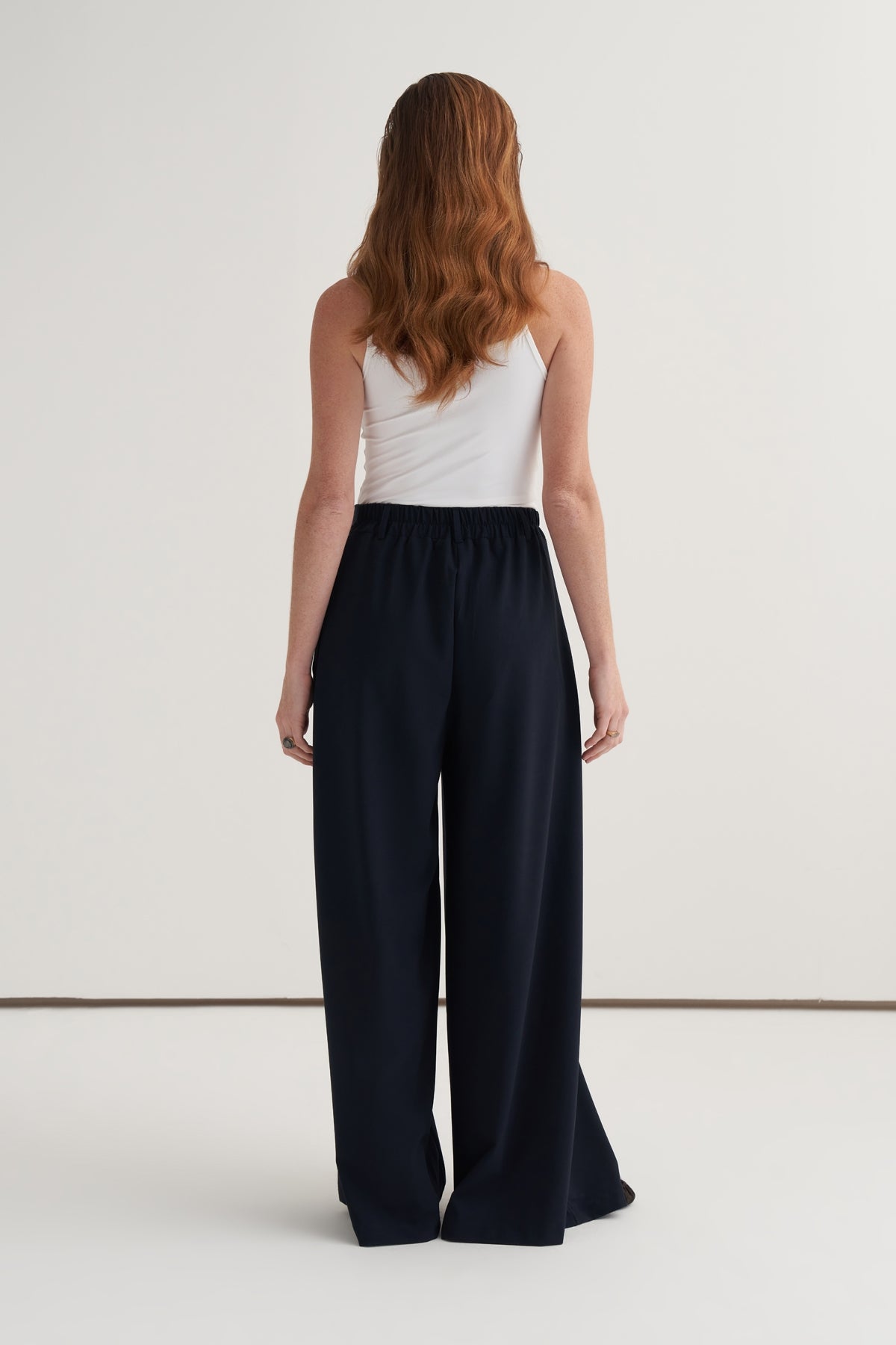 Kadın Çift Pileli Bol Paça Palazzo Pantolon Lacivert