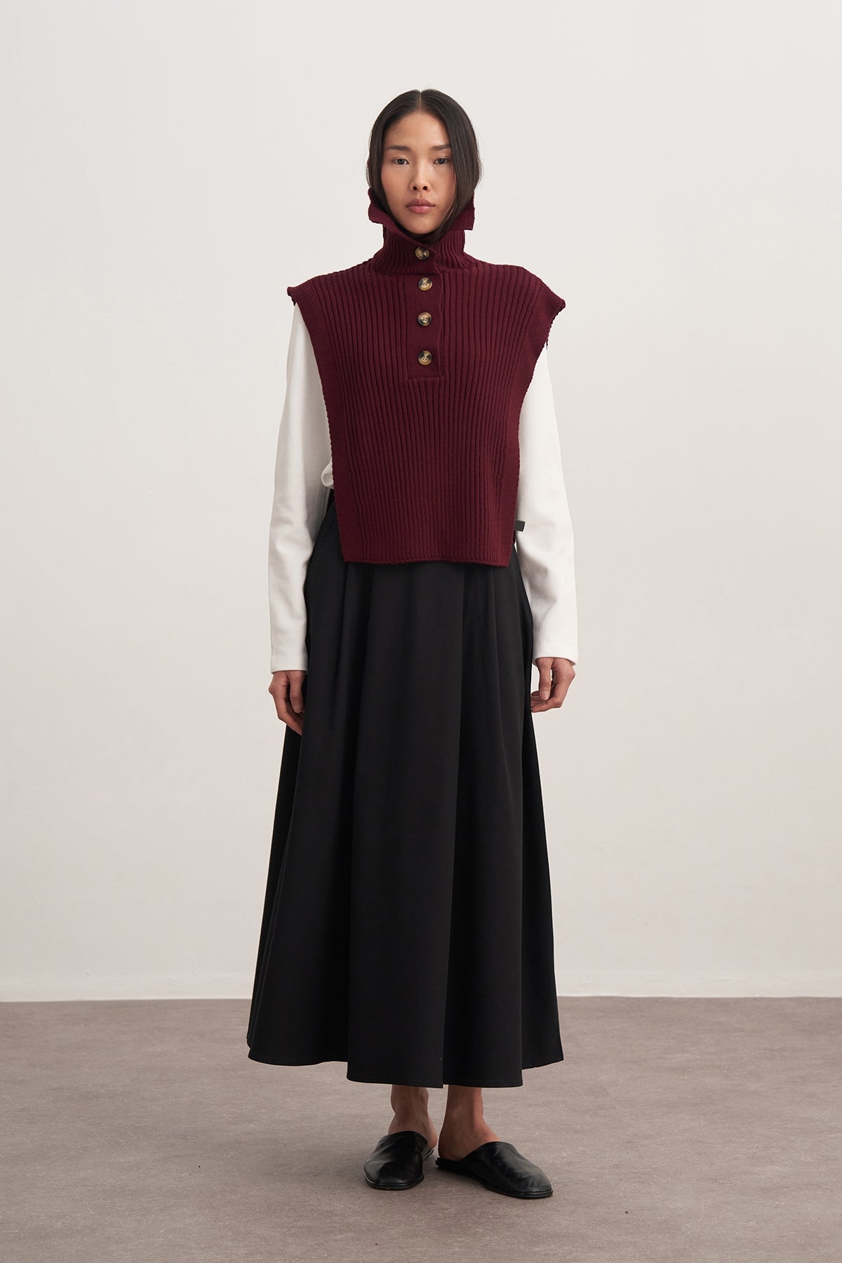 Kadın Gabardin Çift Pile Etek Siyah