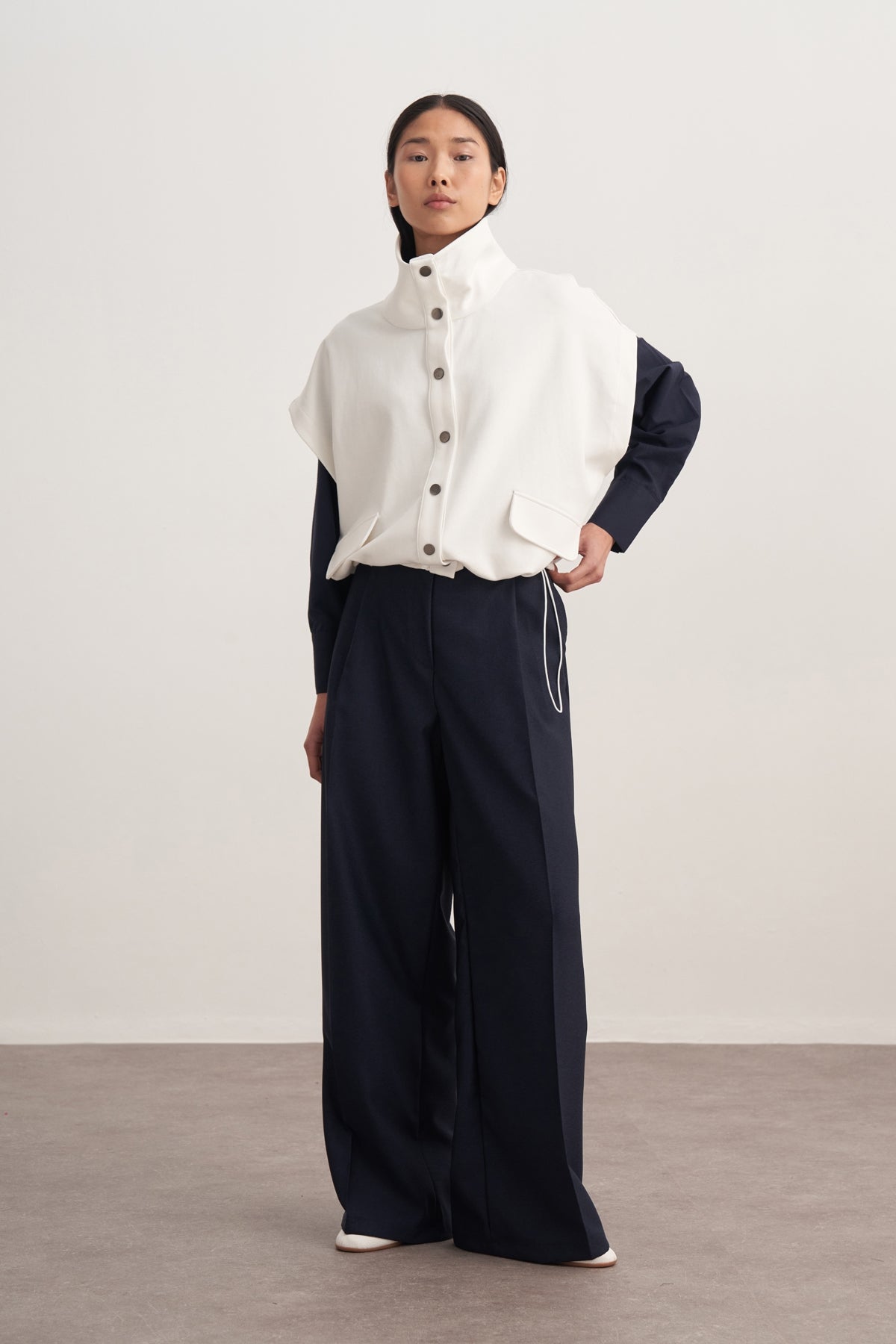 Kadın Dökümlü Pileli Palazzo Pantolon Lacivert