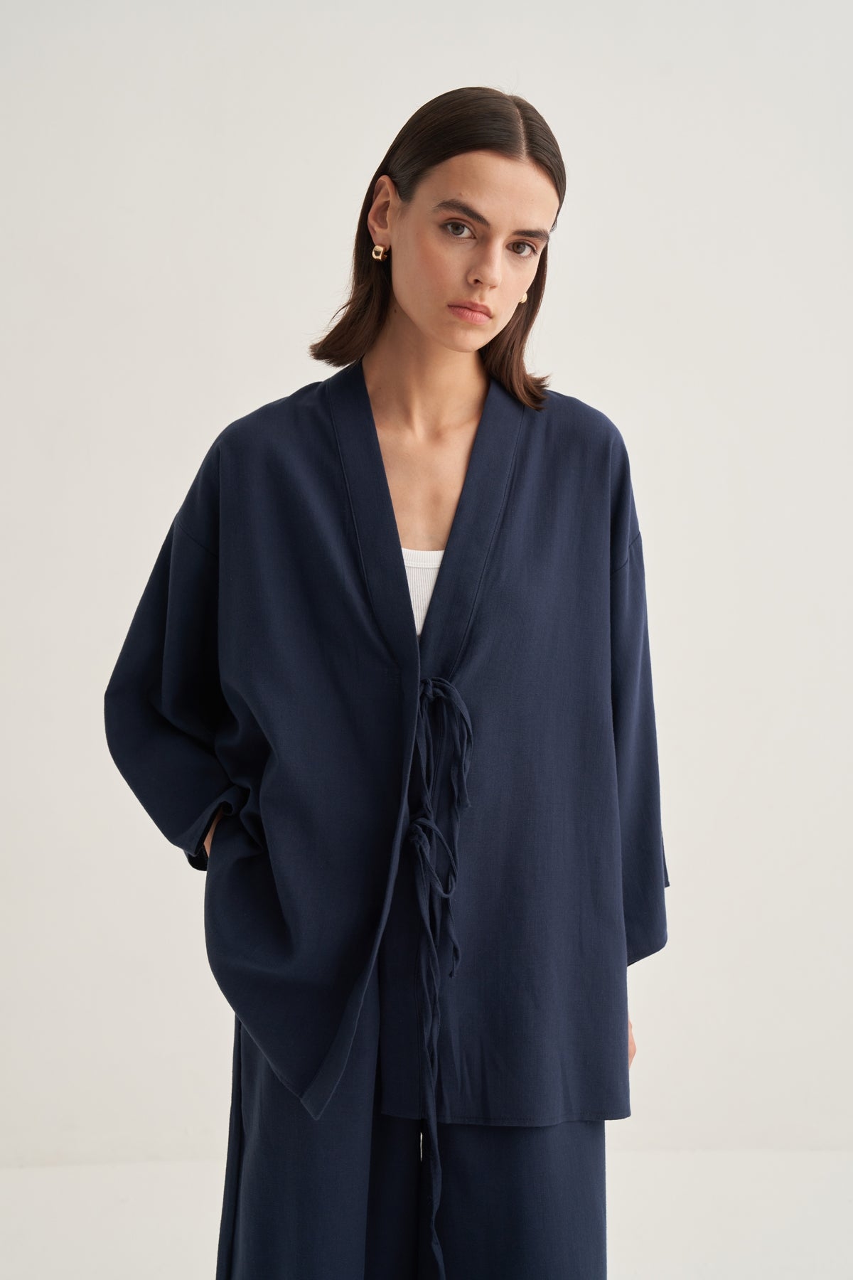 Kadın Organik Pamuklu Oversize Kimono Lacivert