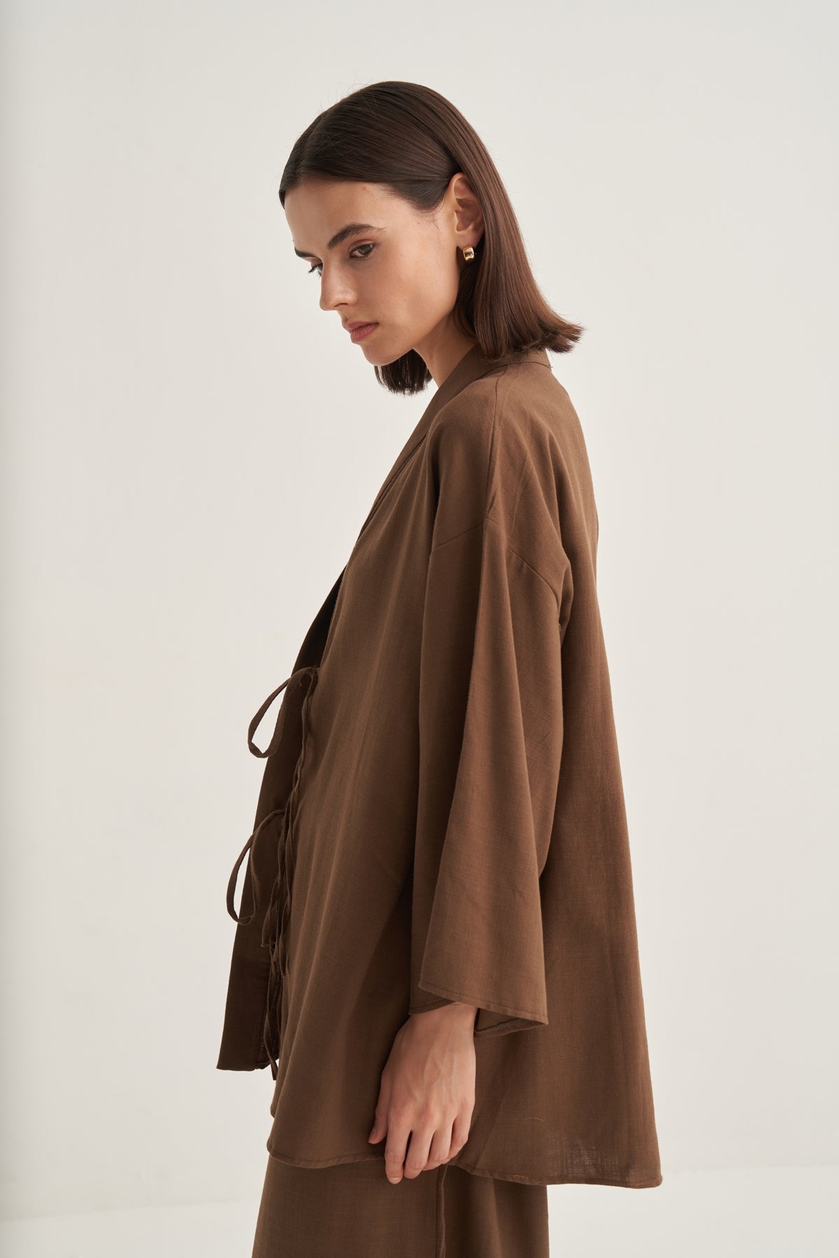 Kadın Organik Pamuklu Oversize Kimono Kahve