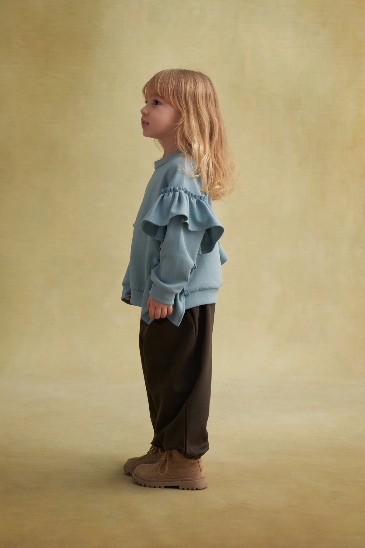 Unisex Çocuk İnterlok Fırfırlı Sweatshirt Mavi