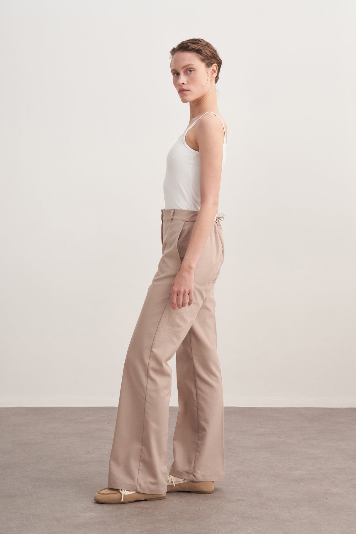 Kadın Gabardin Palazzo Pantolon Bej