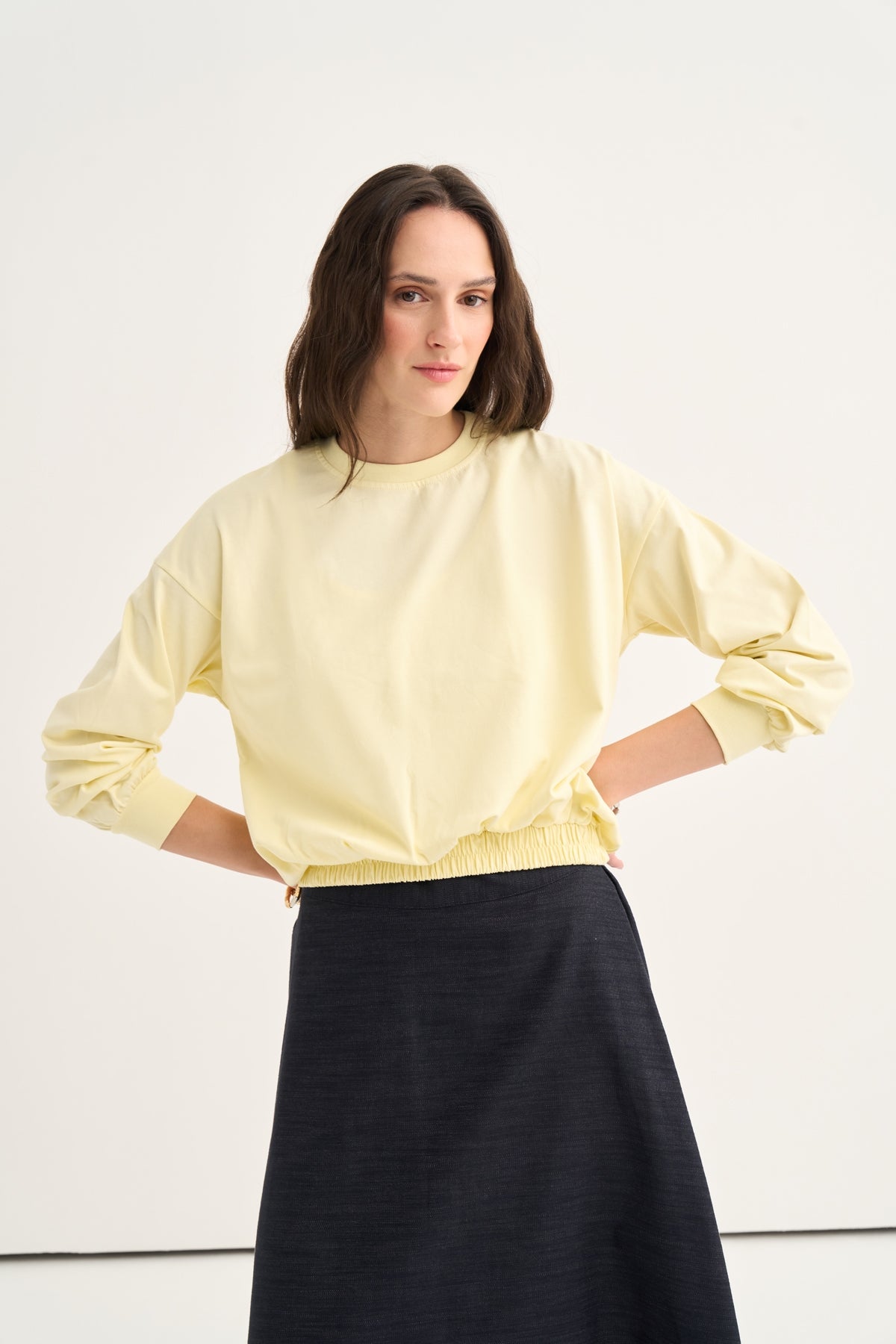 Kadın Beli Lastikli Sweat Pastel Sarı